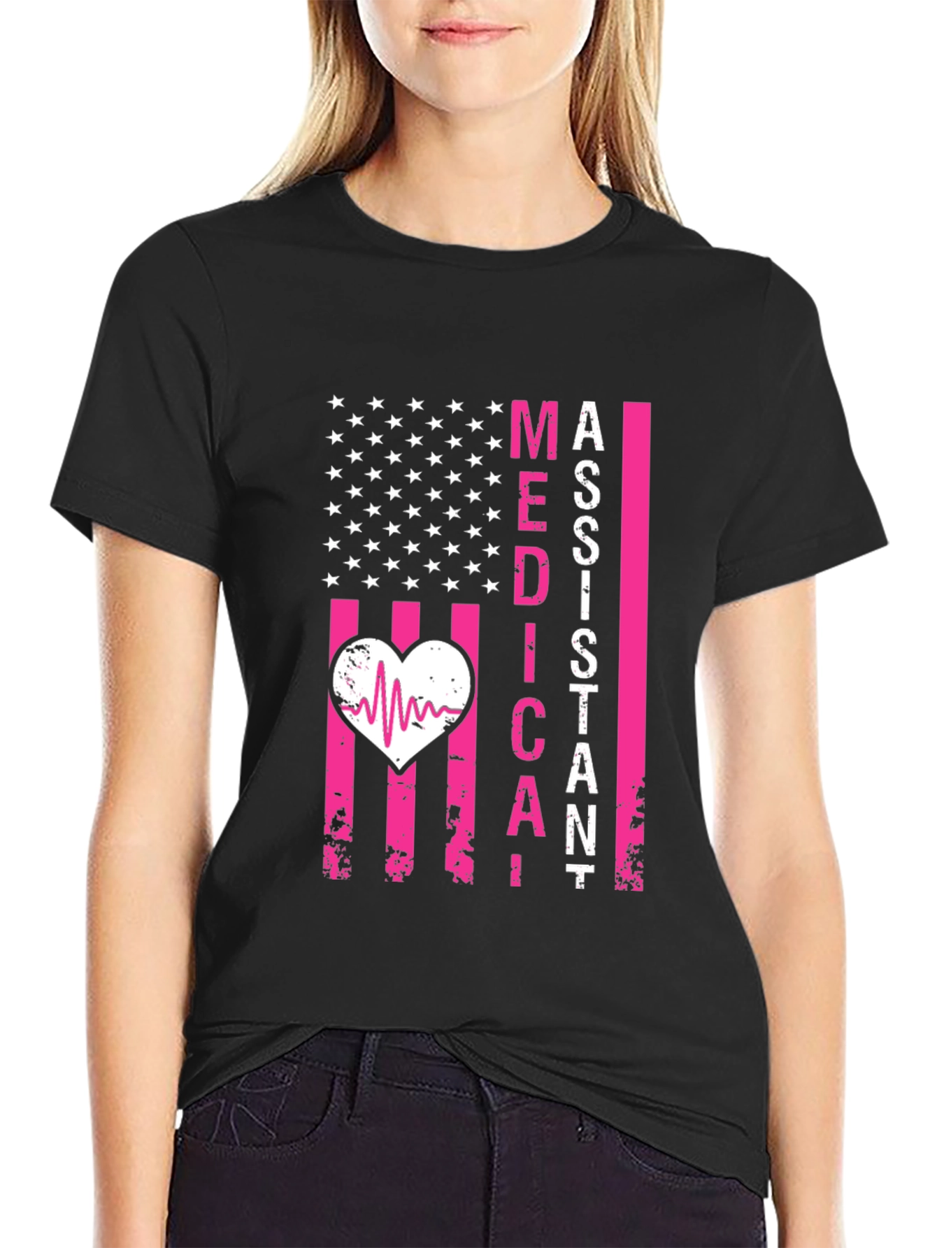 Medical Assistant Heartbeat US Flag Tee