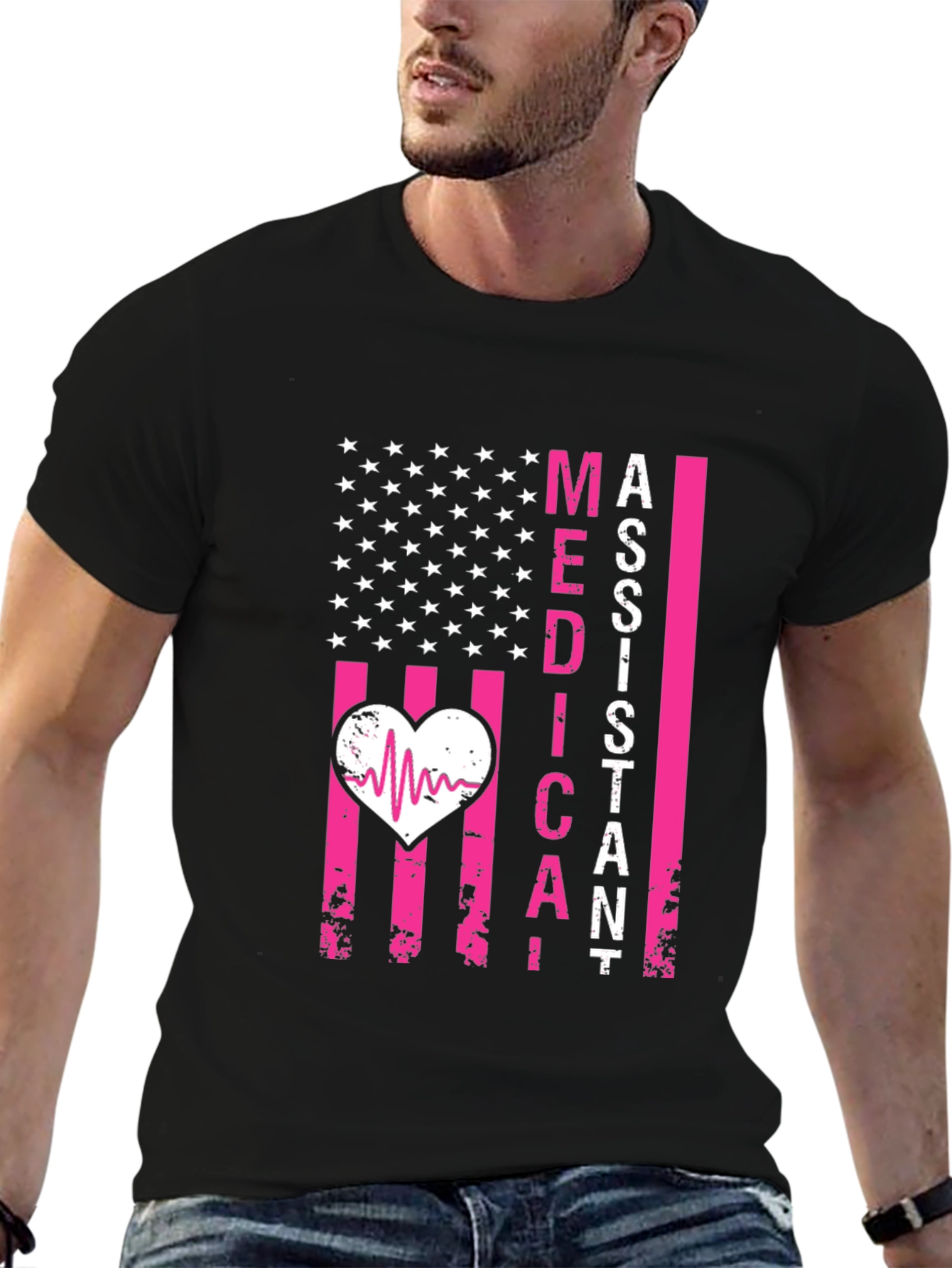 Medical Assistant Heartbeat US Flag Tee