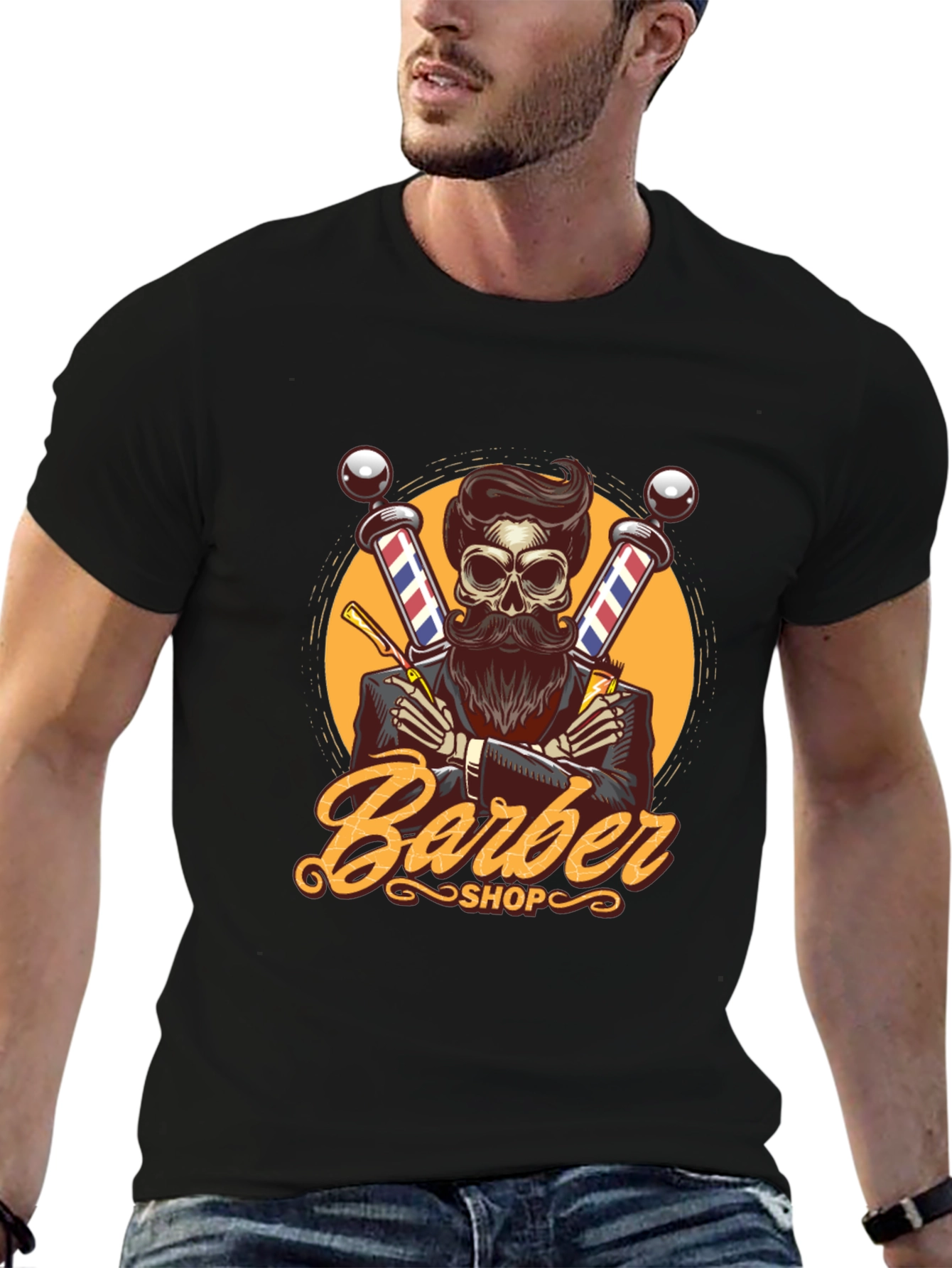 Barber Shop Skeleton Graphic Tee