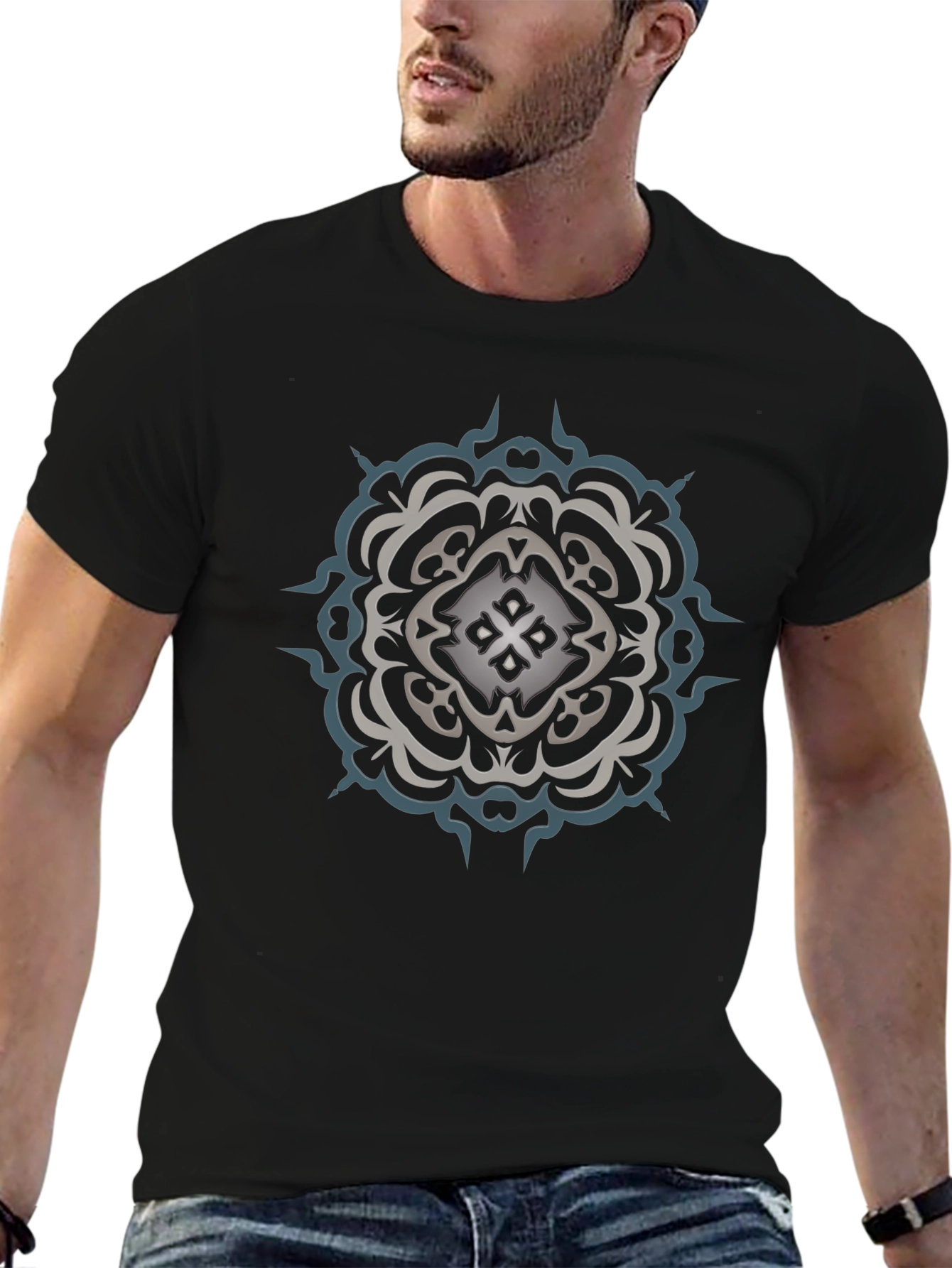 Abstract Mandala Graphic Black T-Shirt
