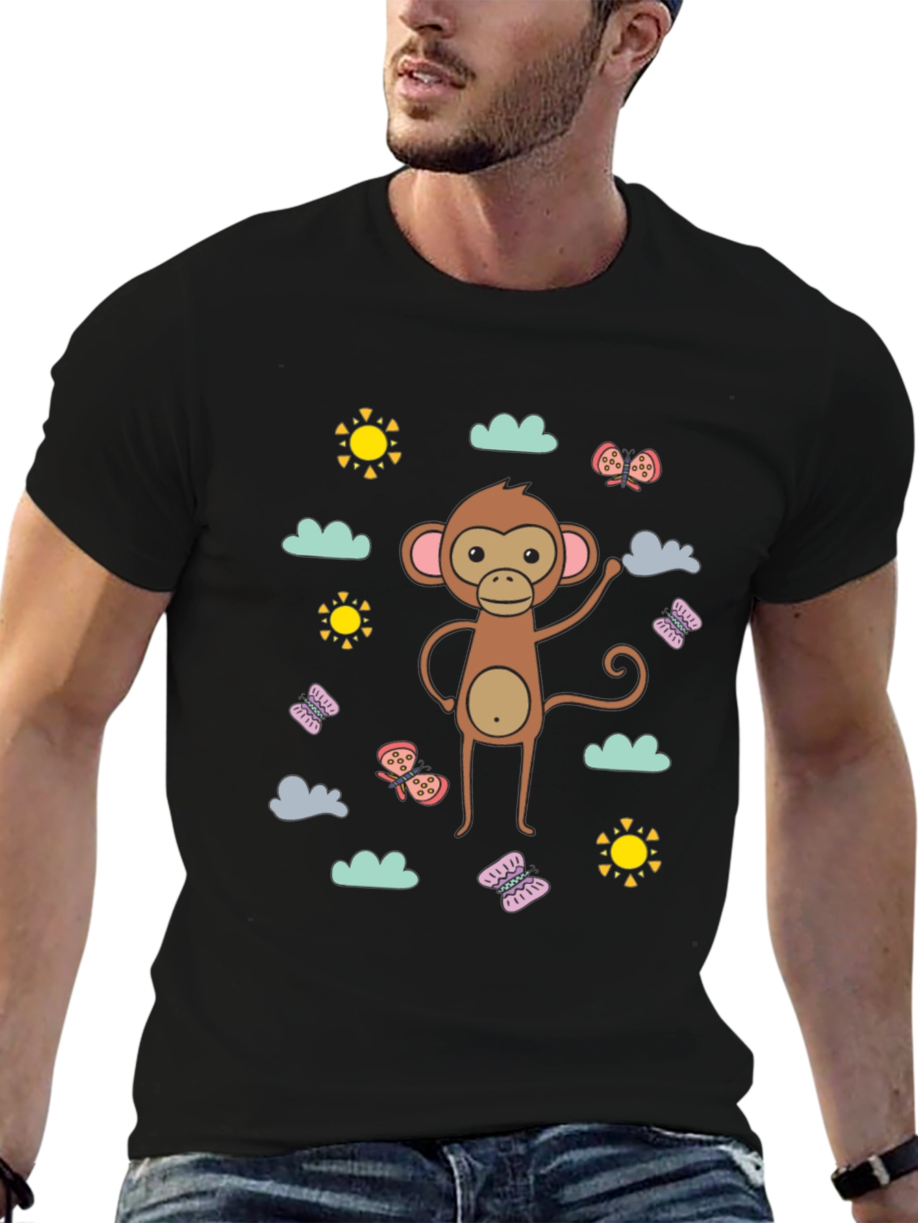 Fun Monkey Graphic Tee - Black Cotton Comfort