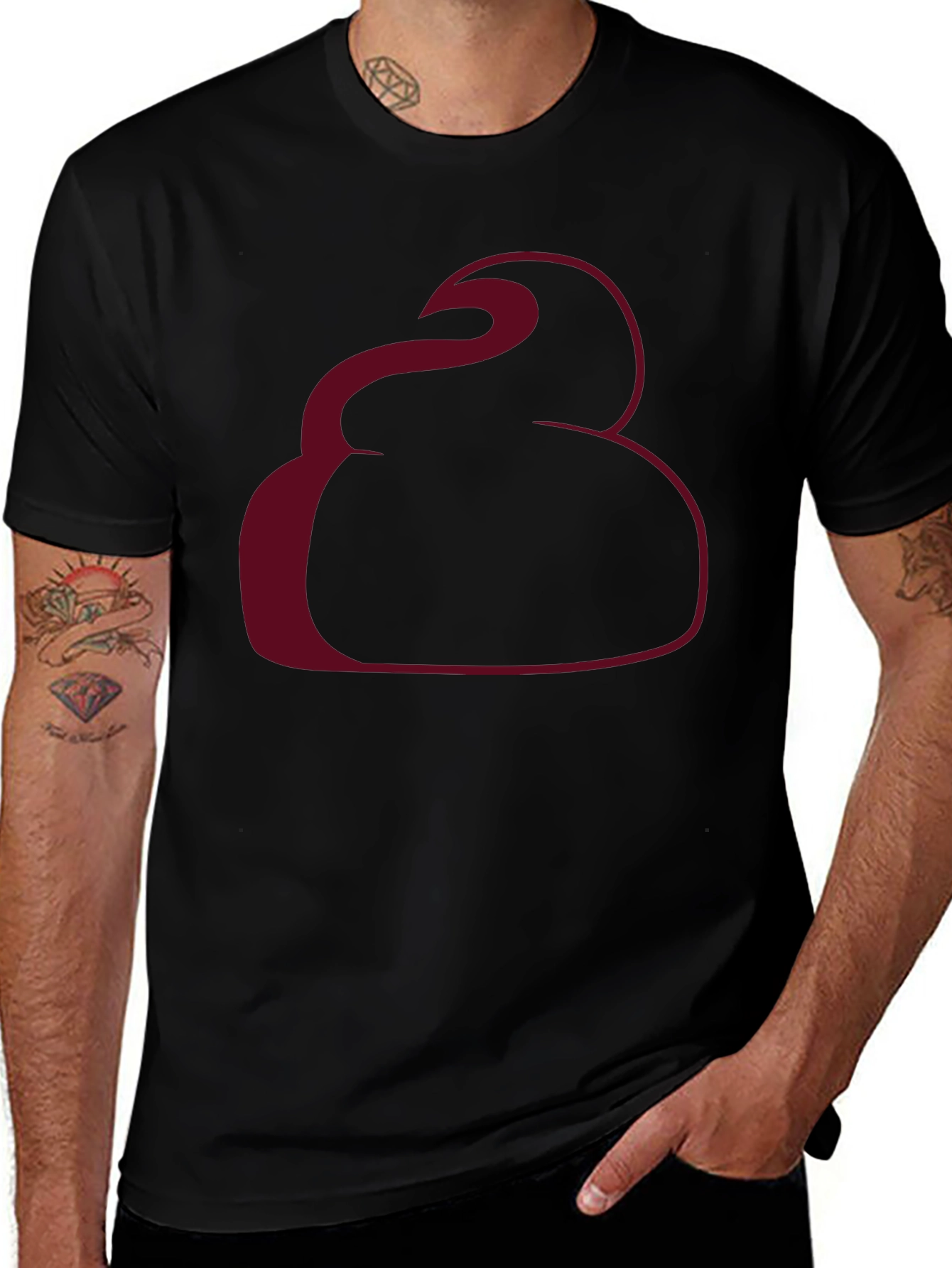 Unique Graphic Tee - Burgundy Swirl Design Black T-Shirt