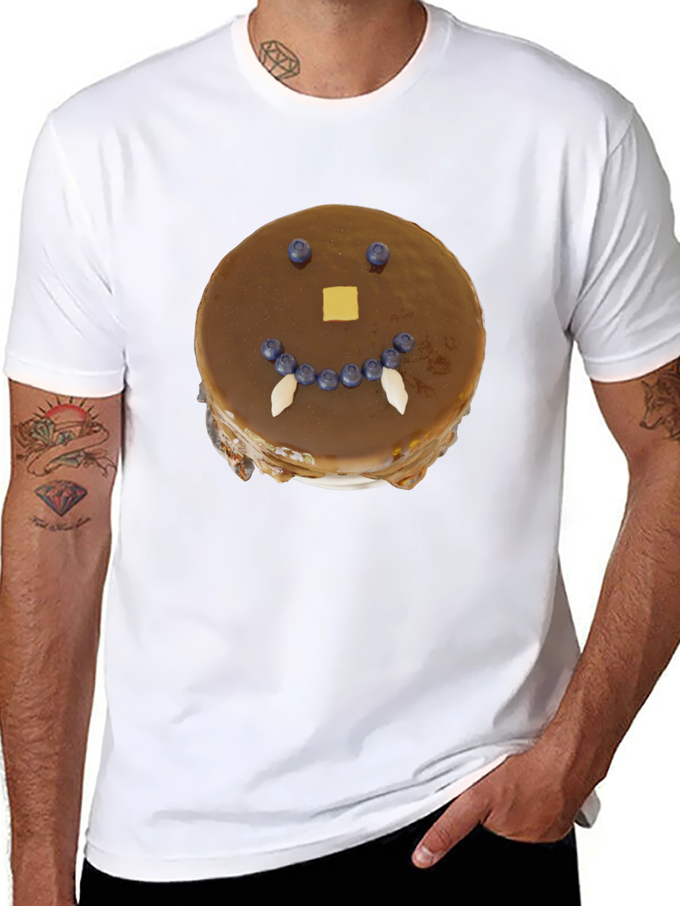 Funny Pancake Face Graphic Tee - Casual Black T-Shirt