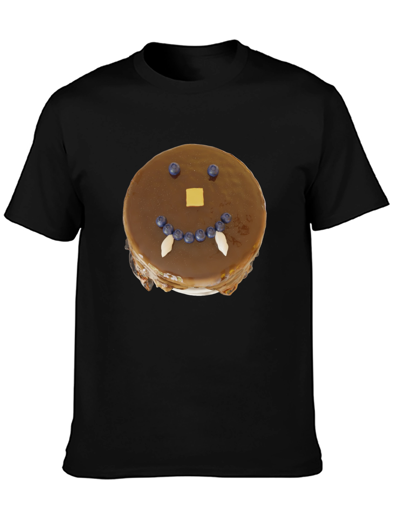 Funny Pancake Face Graphic Tee - Casual Black T-Shirt
