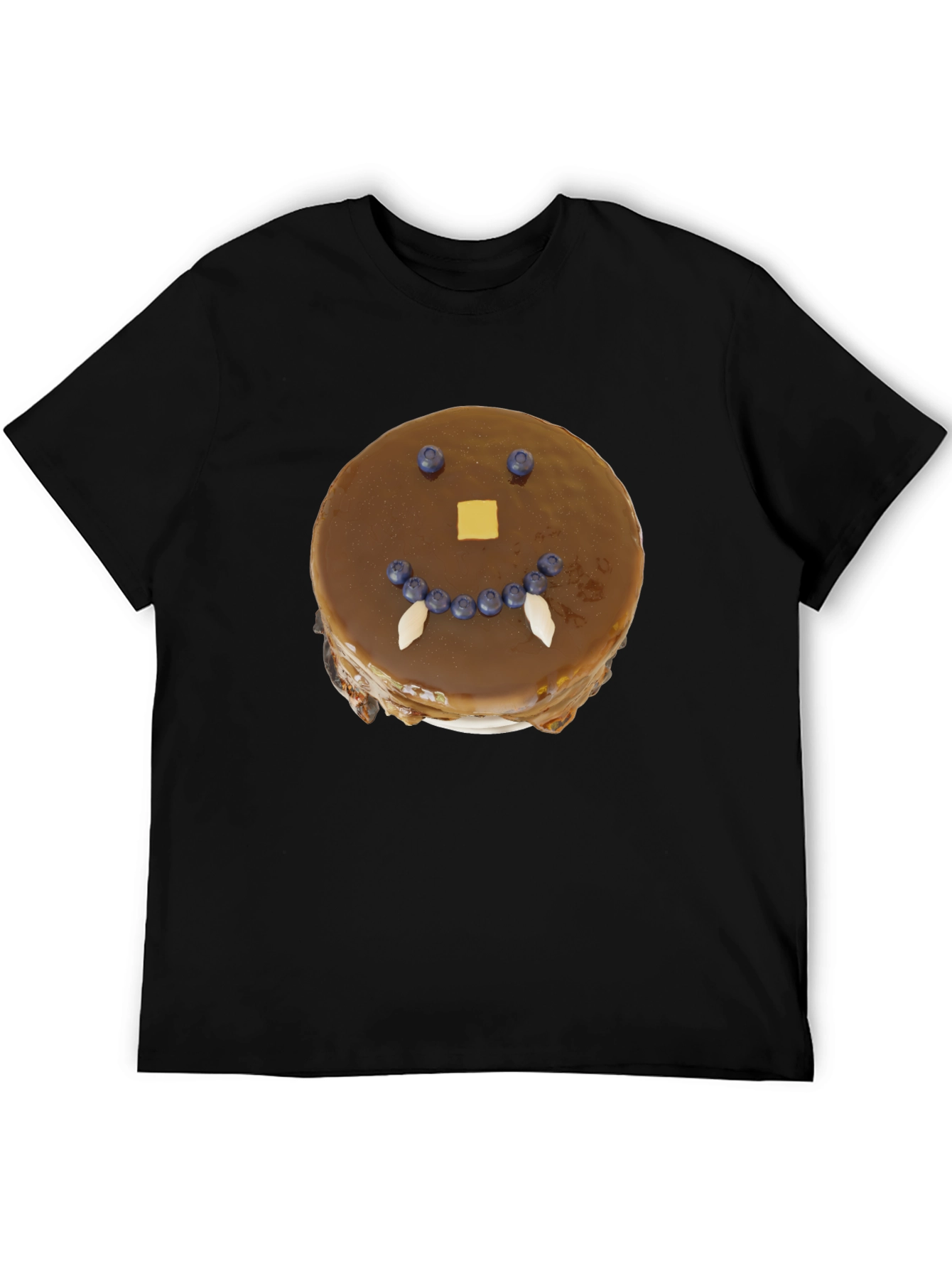 Funny Pancake Face Graphic Tee - Casual Black T-Shirt