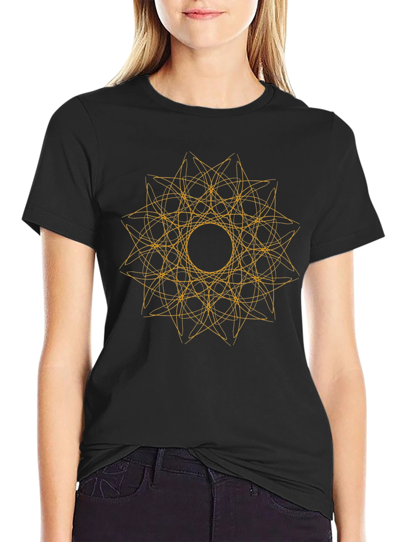 Abstract Geometric Graphic Tee - Black Cotton Comfort