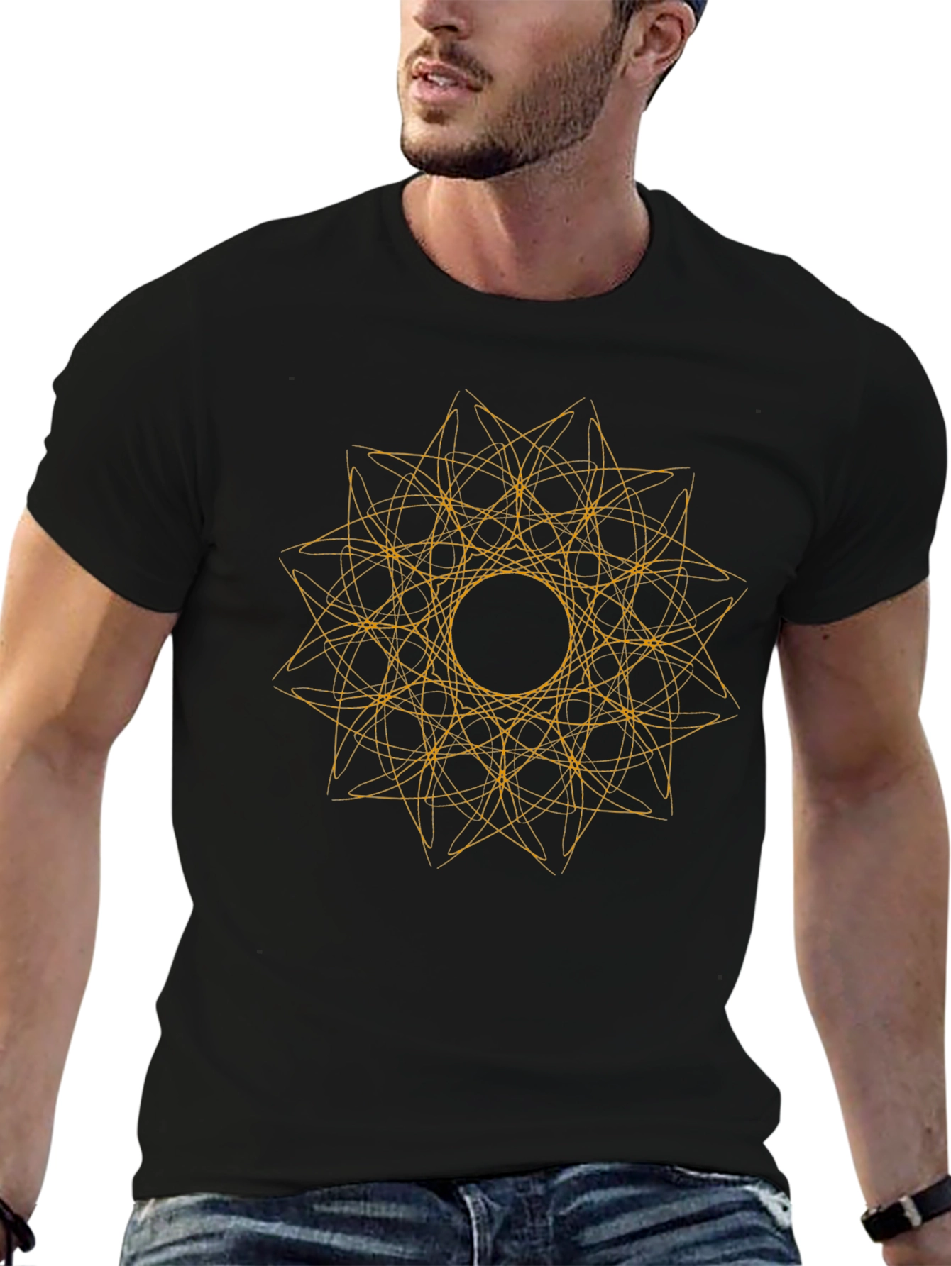 Abstract Geometric Graphic Tee - Black Cotton Comfort