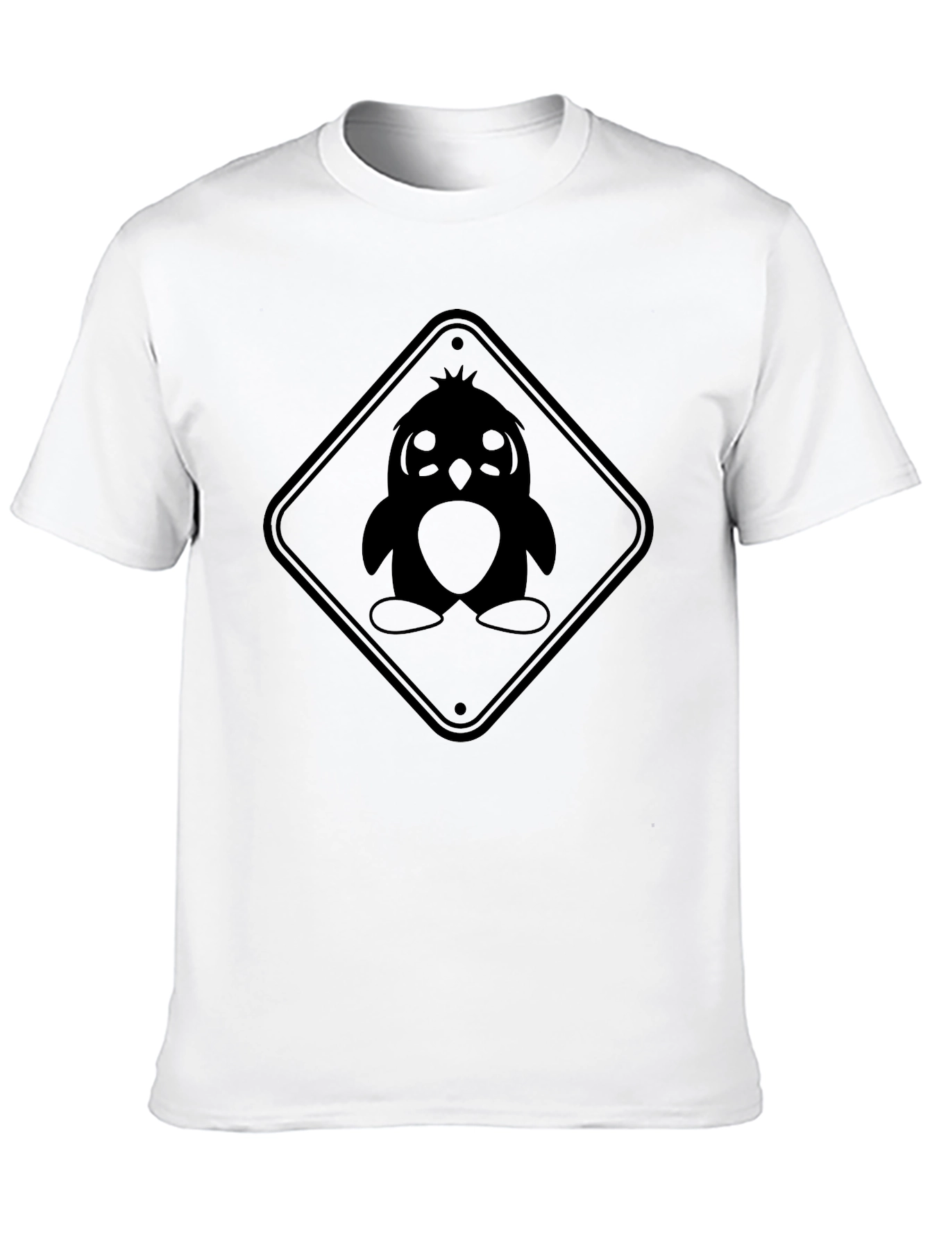 Penguin Caution Sign Graphic Tee - Unisex Black T-Shirt