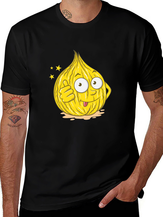 Funny Onion Cartoon Graphic Tee - Black Cotton