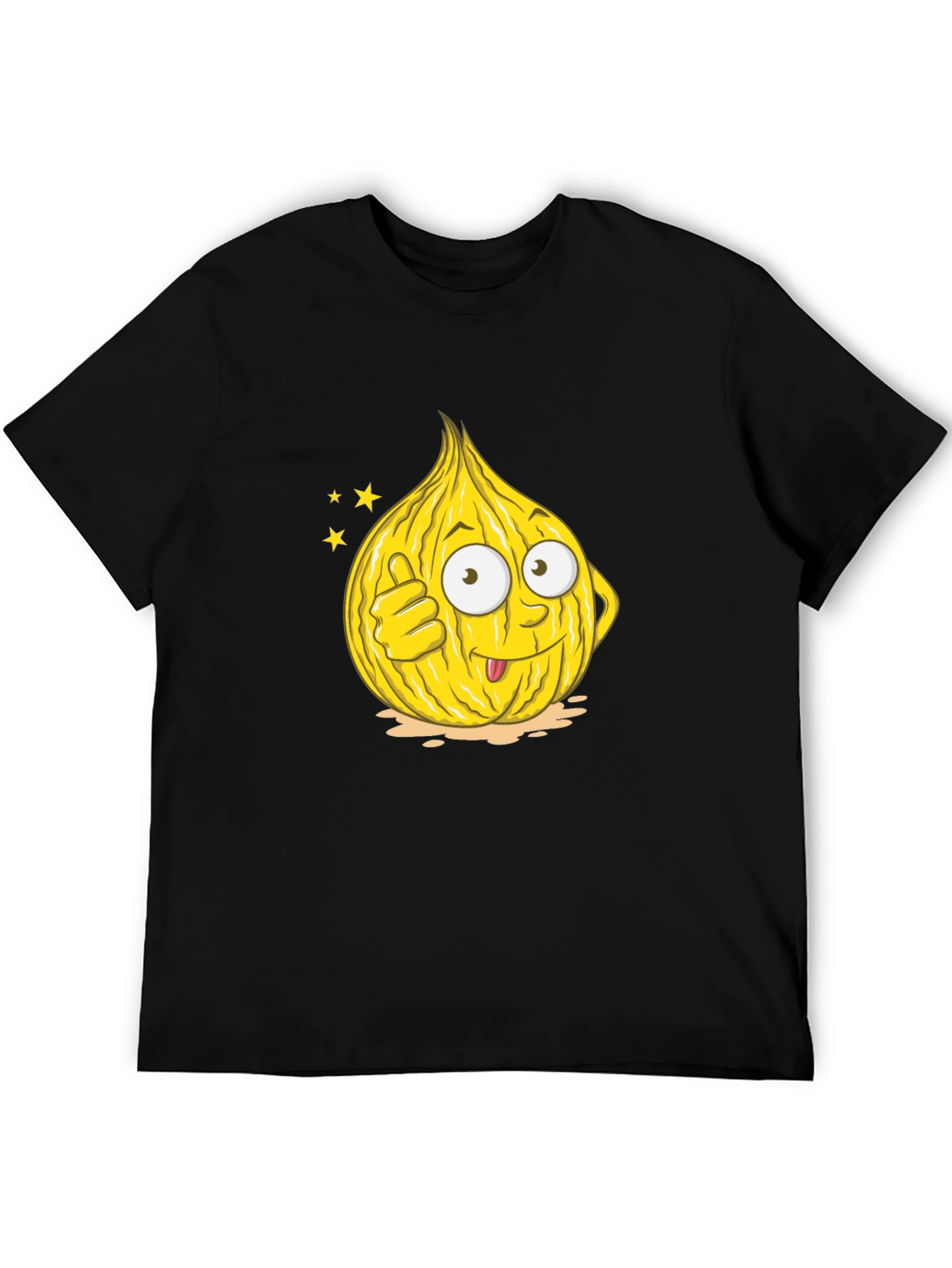 Funny Onion Cartoon Graphic Tee - Black Cotton