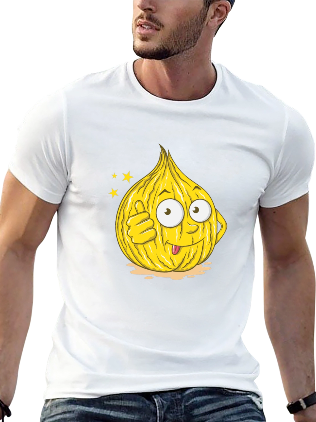 Funny Onion Cartoon Graphic Tee - Black Cotton