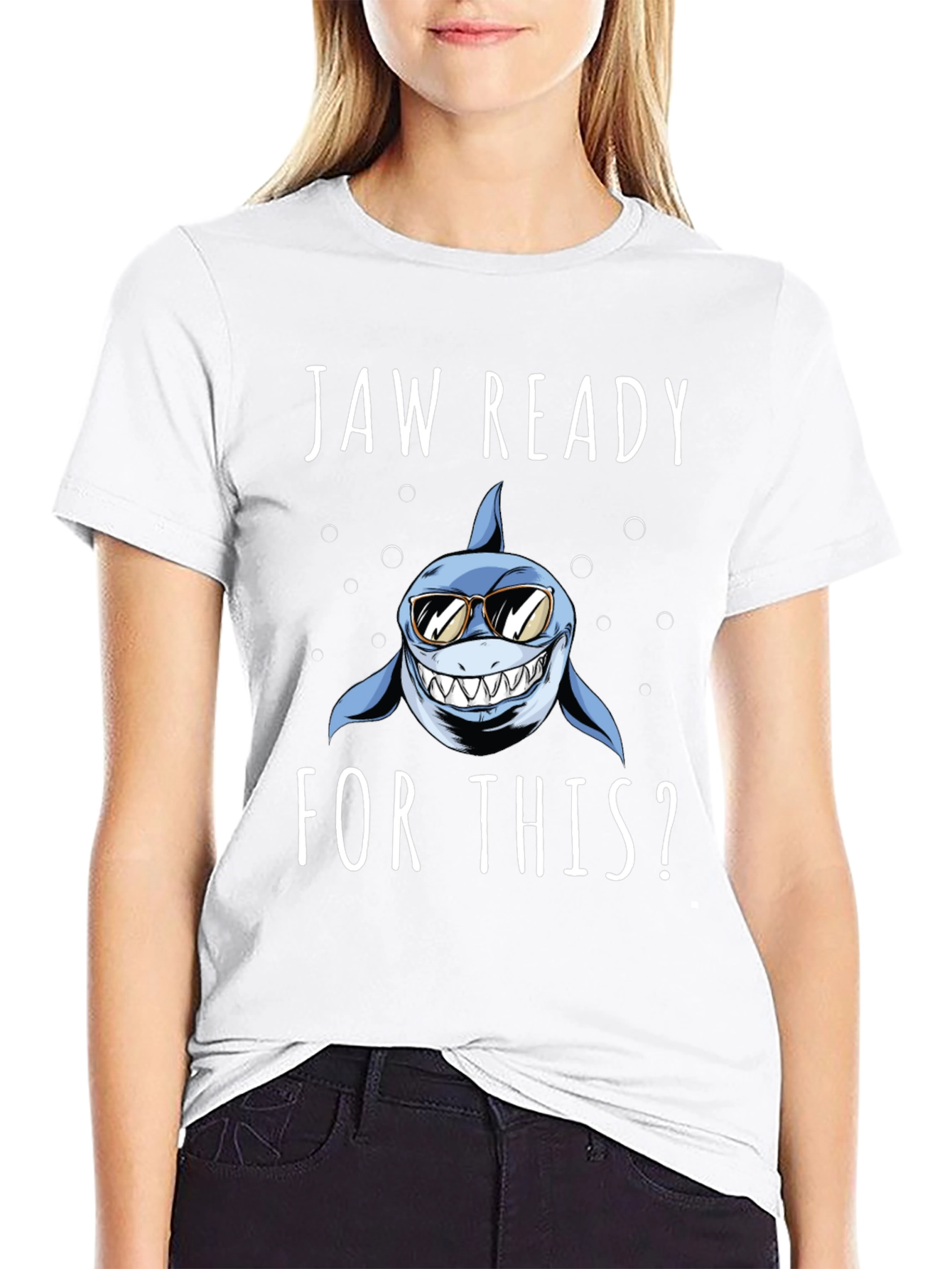 Jaw Ready? Shark Graphic Tee - Black Cotton T-Shirt
