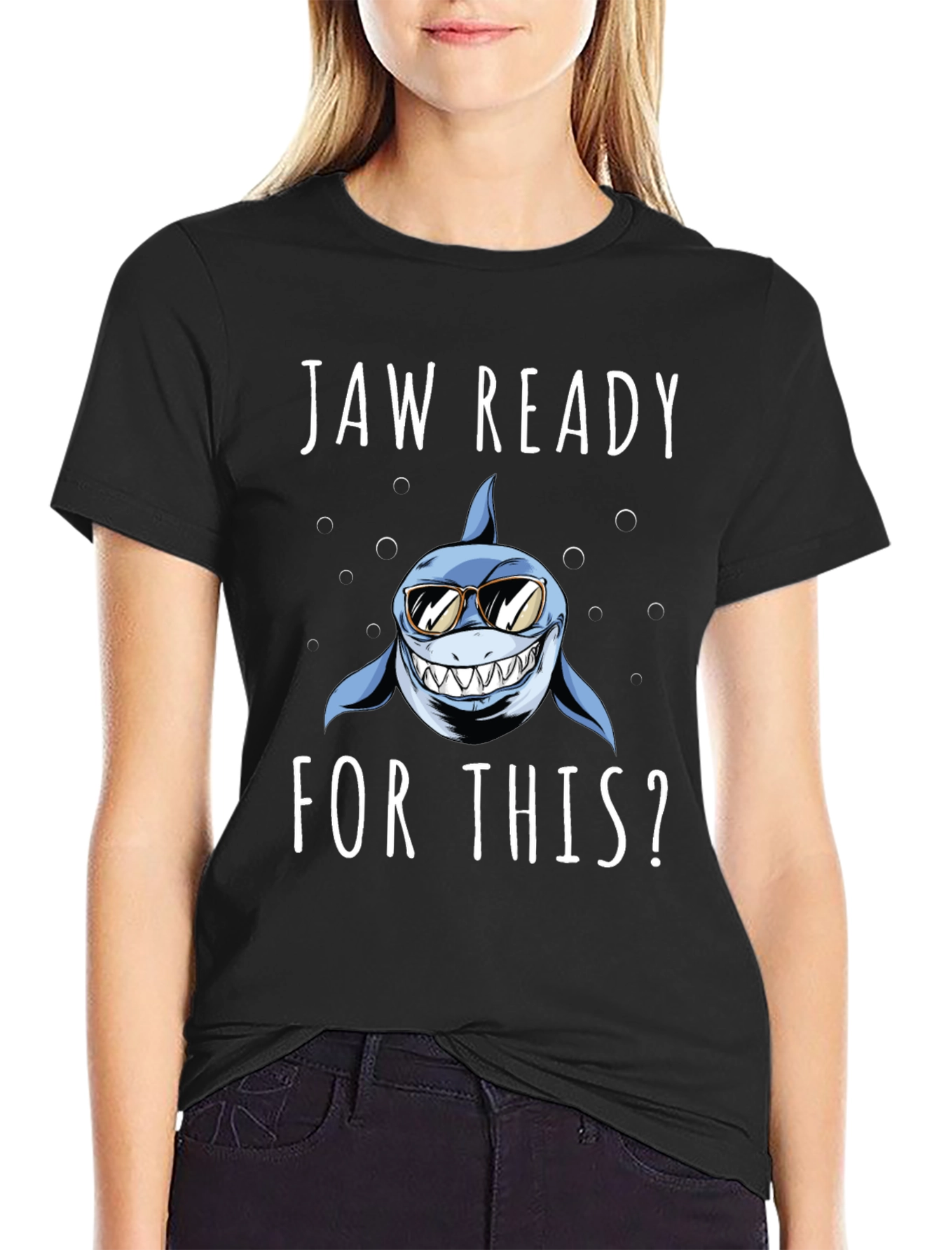 Jaw Ready? Shark Graphic Tee - Black Cotton T-Shirt