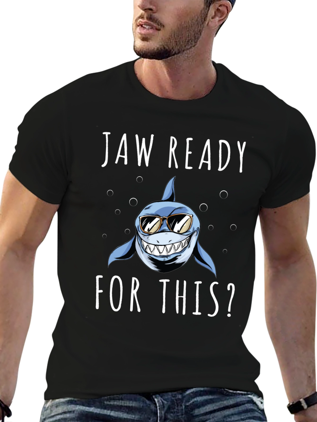 Jaw Ready? Shark Graphic Tee - Black Cotton T-Shirt