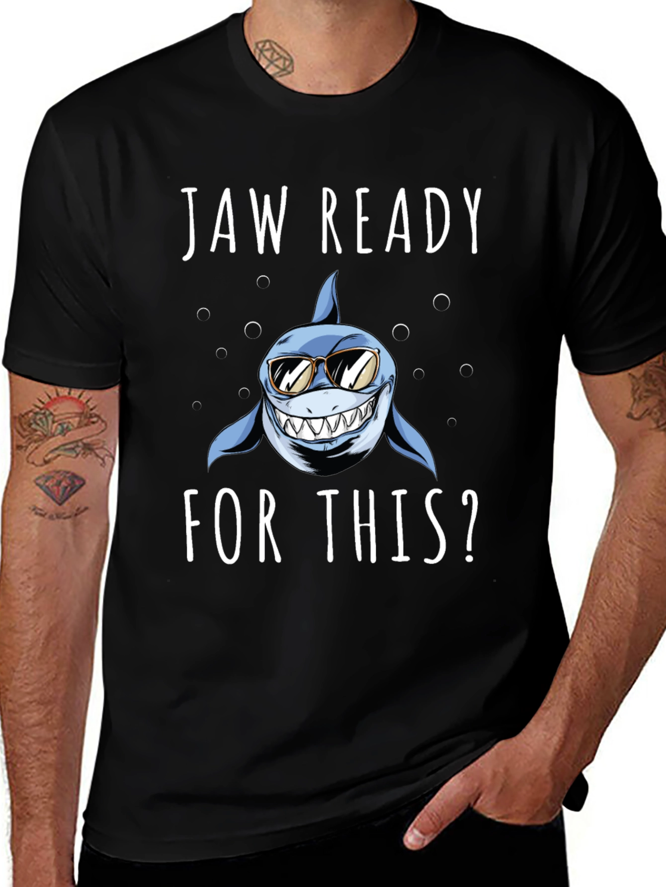 Jaw Ready? Shark Graphic Tee - Black Cotton T-Shirt