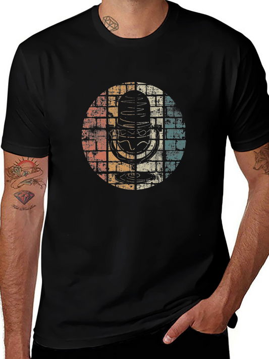 Retro Microphone Graphic Tee - Vintage Style