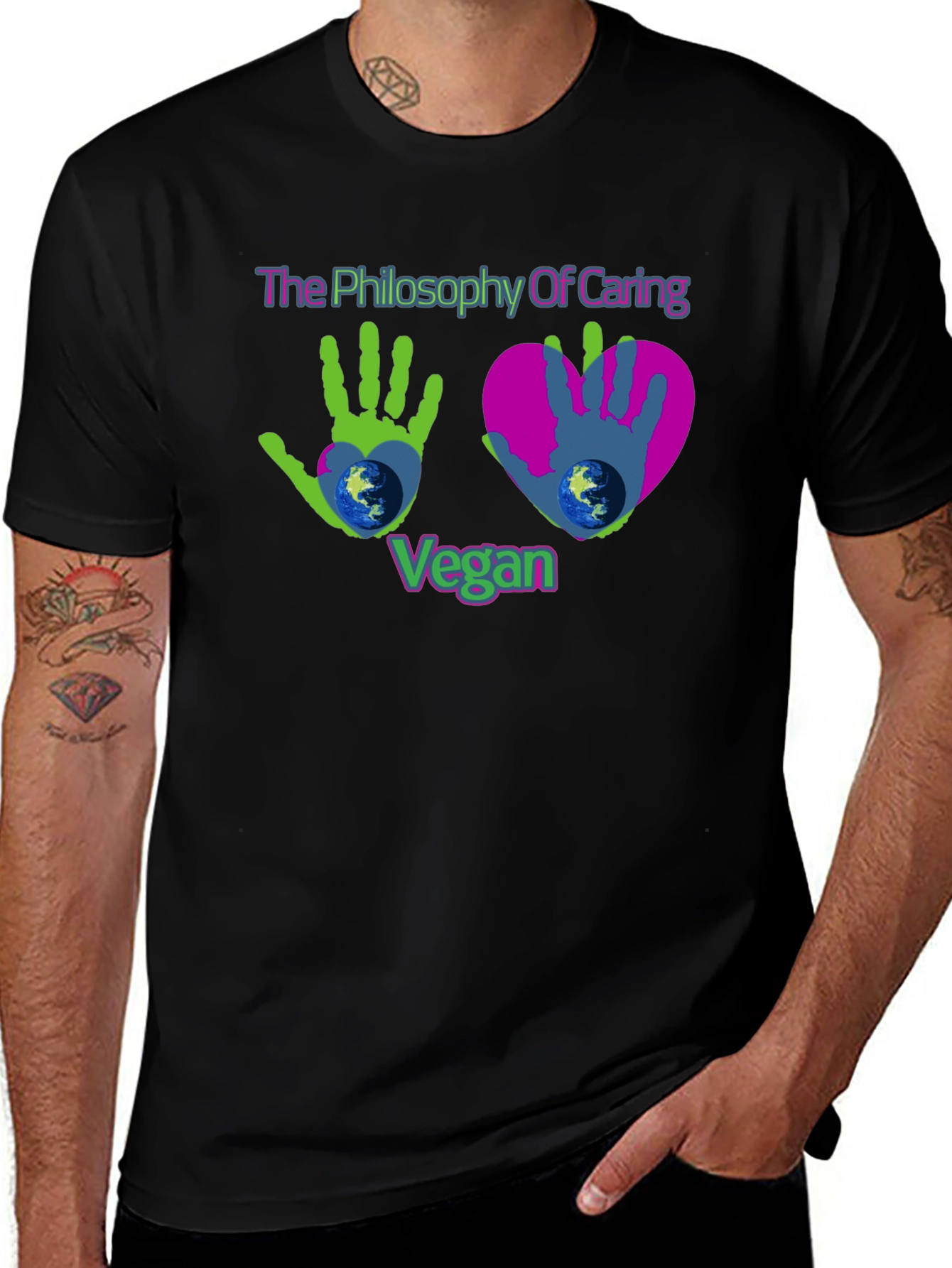 Vegan Philosophy Caring Earth Graphic T-Shirt