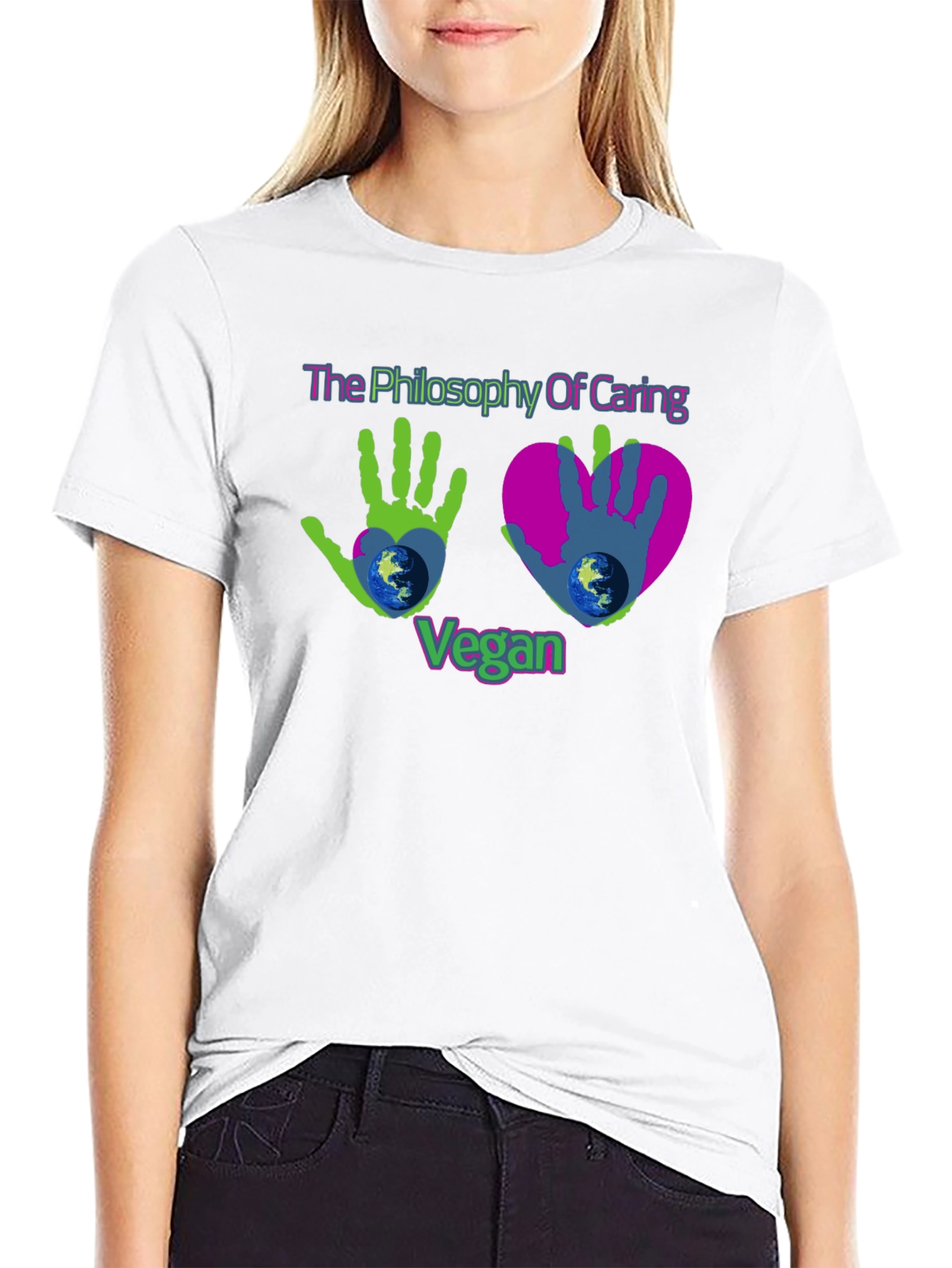 Vegan Philosophy Caring Earth Graphic T-Shirt