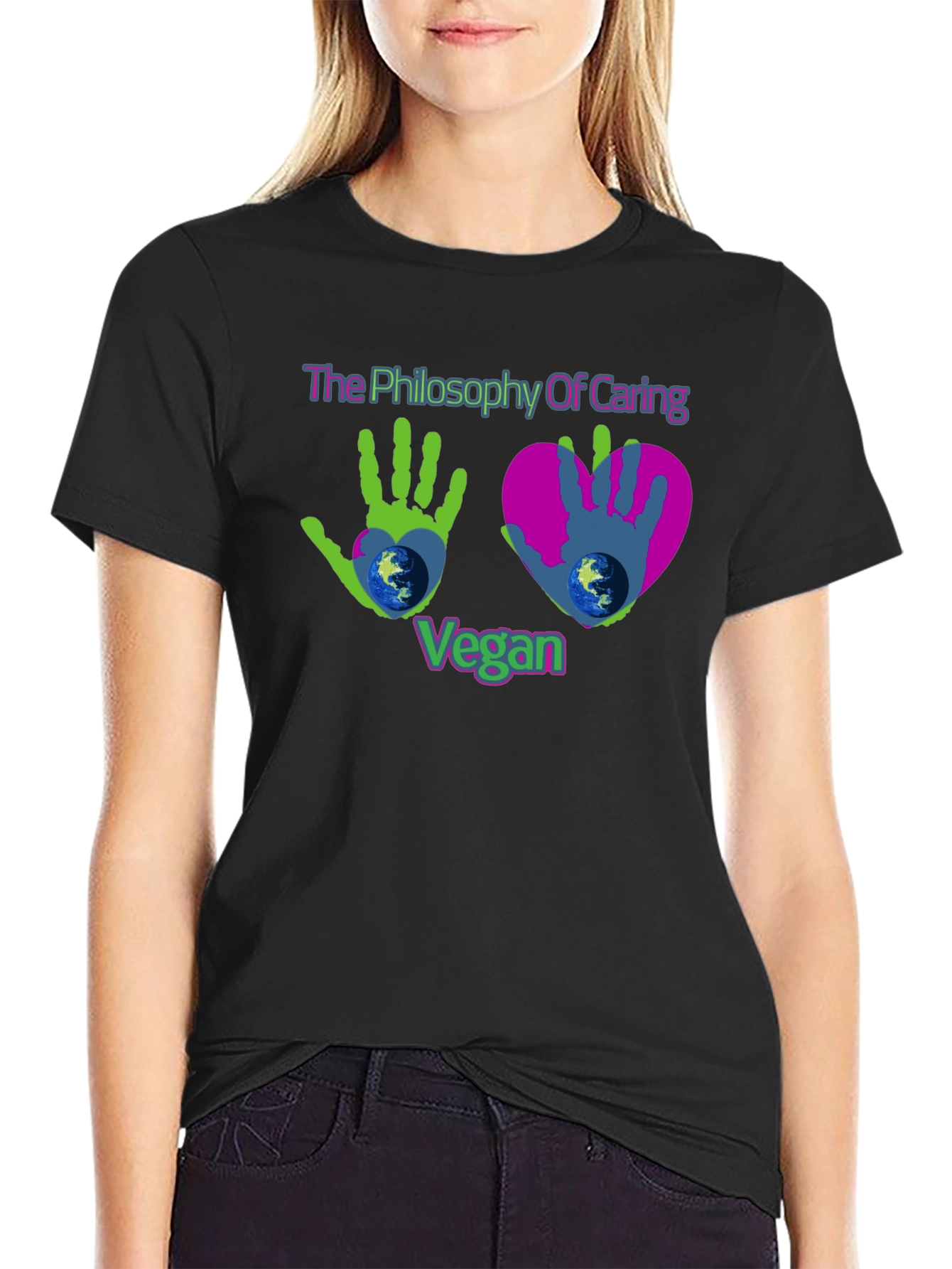 Vegan Philosophy Caring Earth Graphic T-Shirt