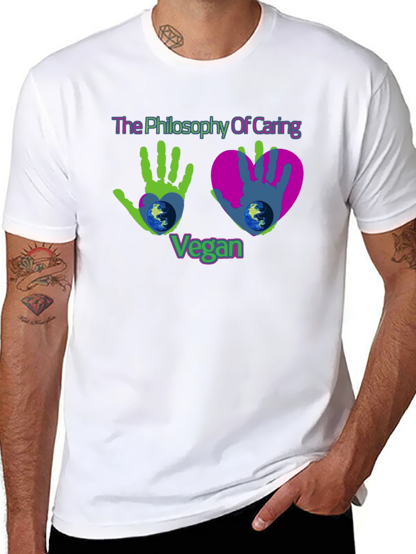 Vegan Philosophy Caring Earth Graphic T-Shirt