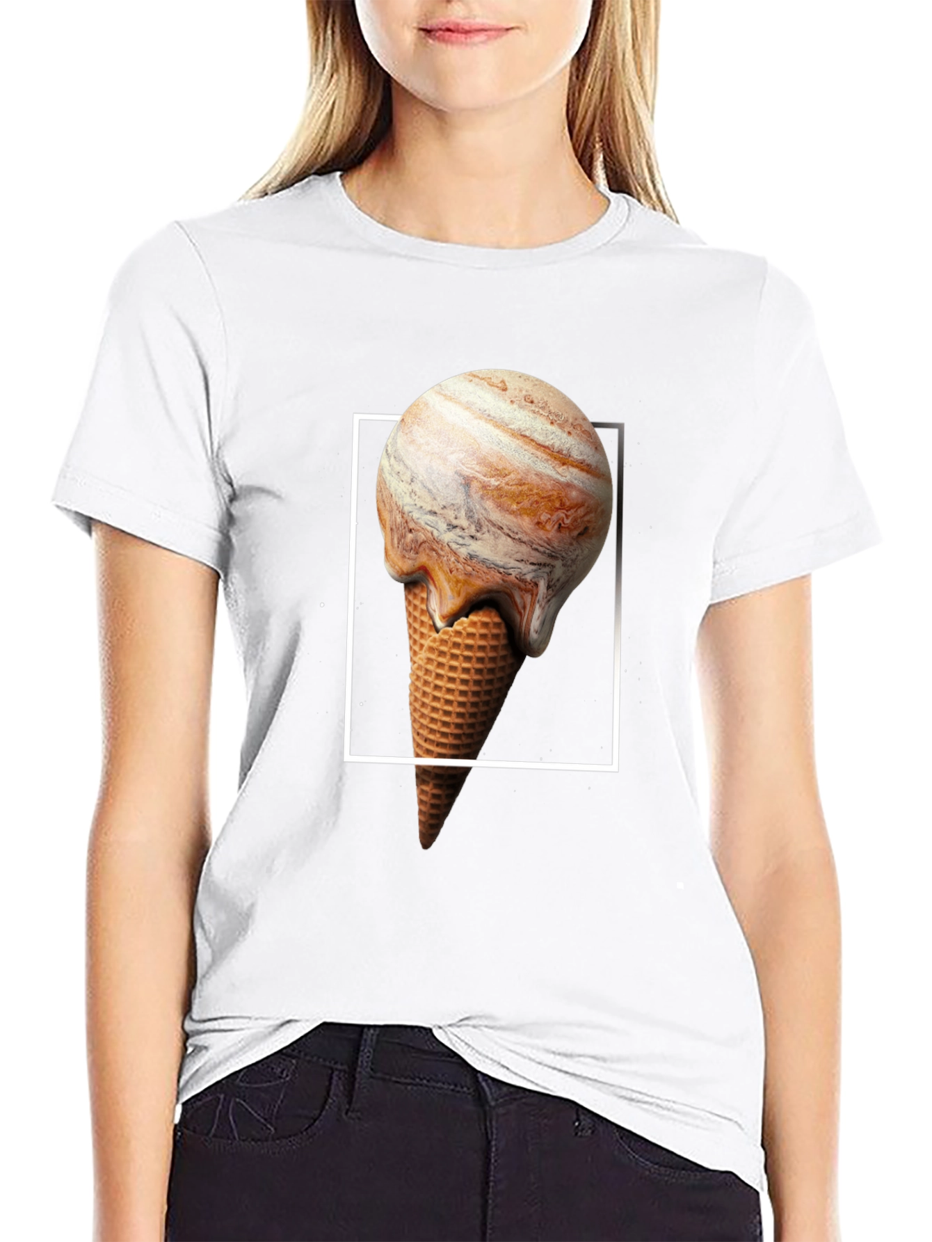 Planet Jupiter Ice Cream Cone Graphic T-Shirt