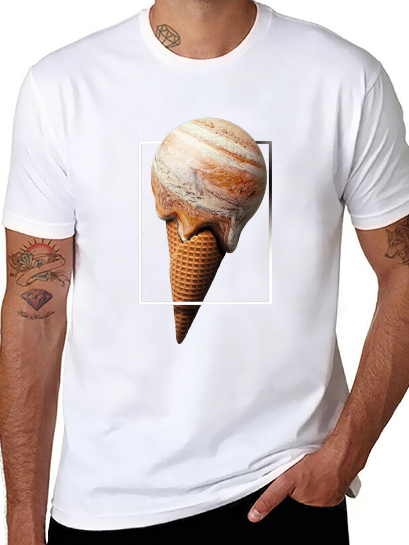 Planet Jupiter Ice Cream Cone Graphic T-Shirt