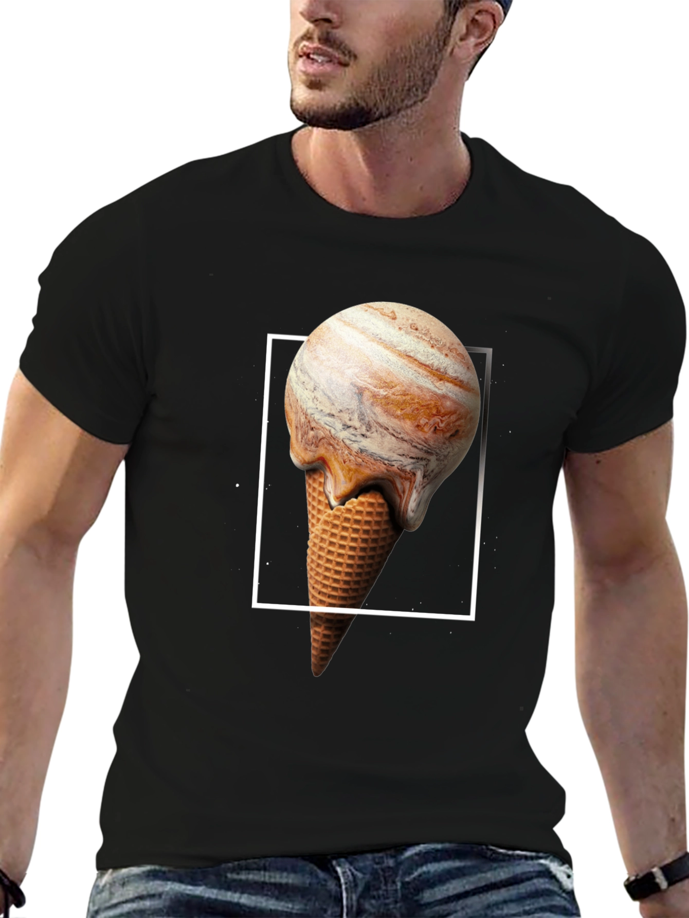 Planet Jupiter Ice Cream Cone Graphic T-Shirt