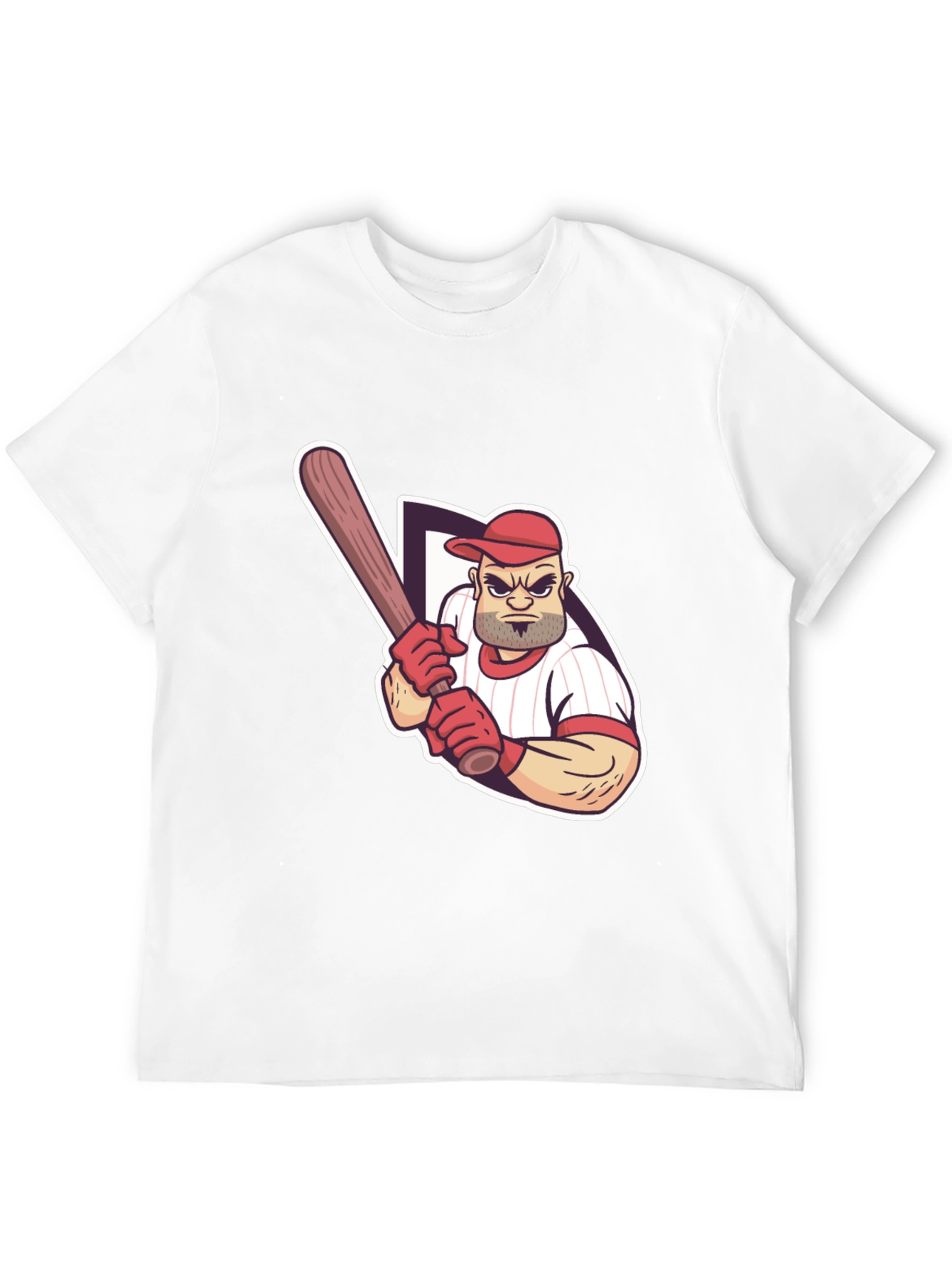 Baseball Player Graphic Tee - Black Cotton T-Shirt