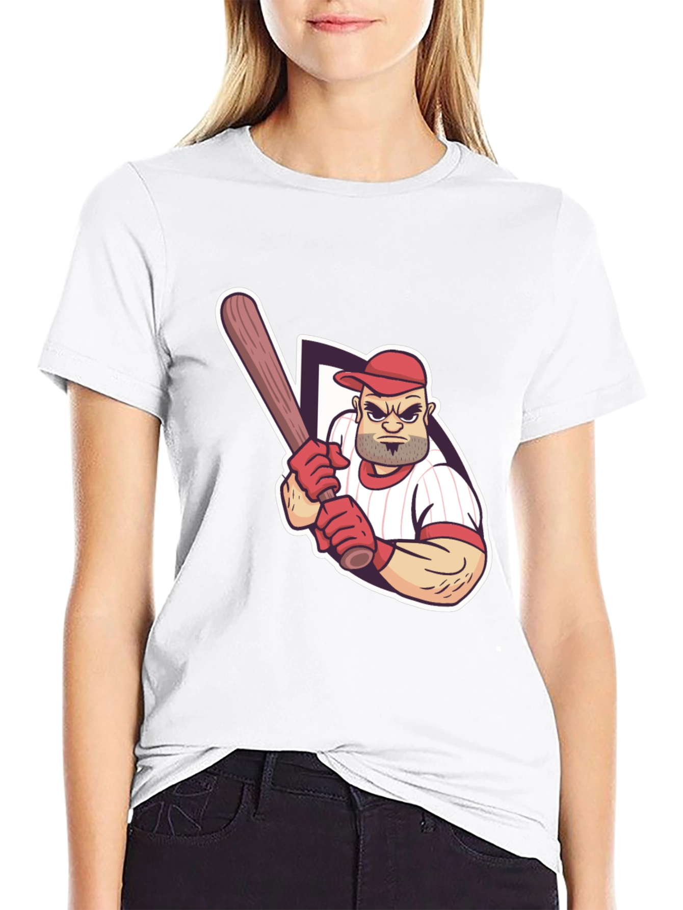Baseball Player Graphic Tee - Black Cotton T-Shirt