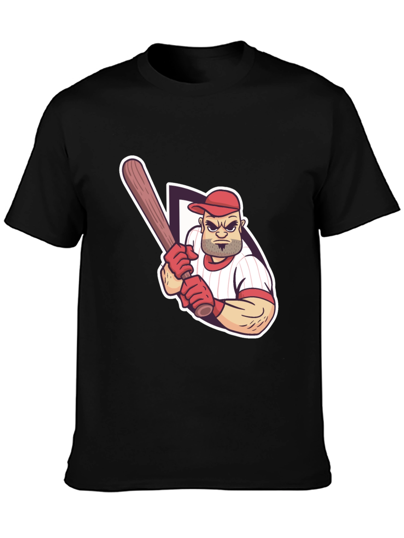 Baseball Player Graphic Tee - Black Cotton T-Shirt
