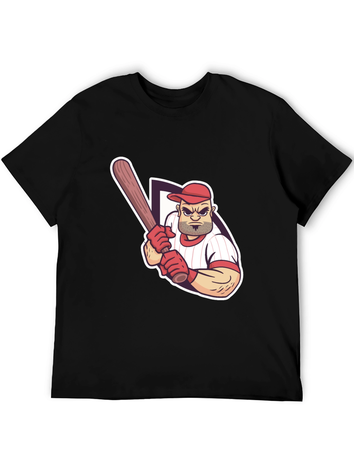 Baseball Player Graphic Tee - Black Cotton T-Shirt