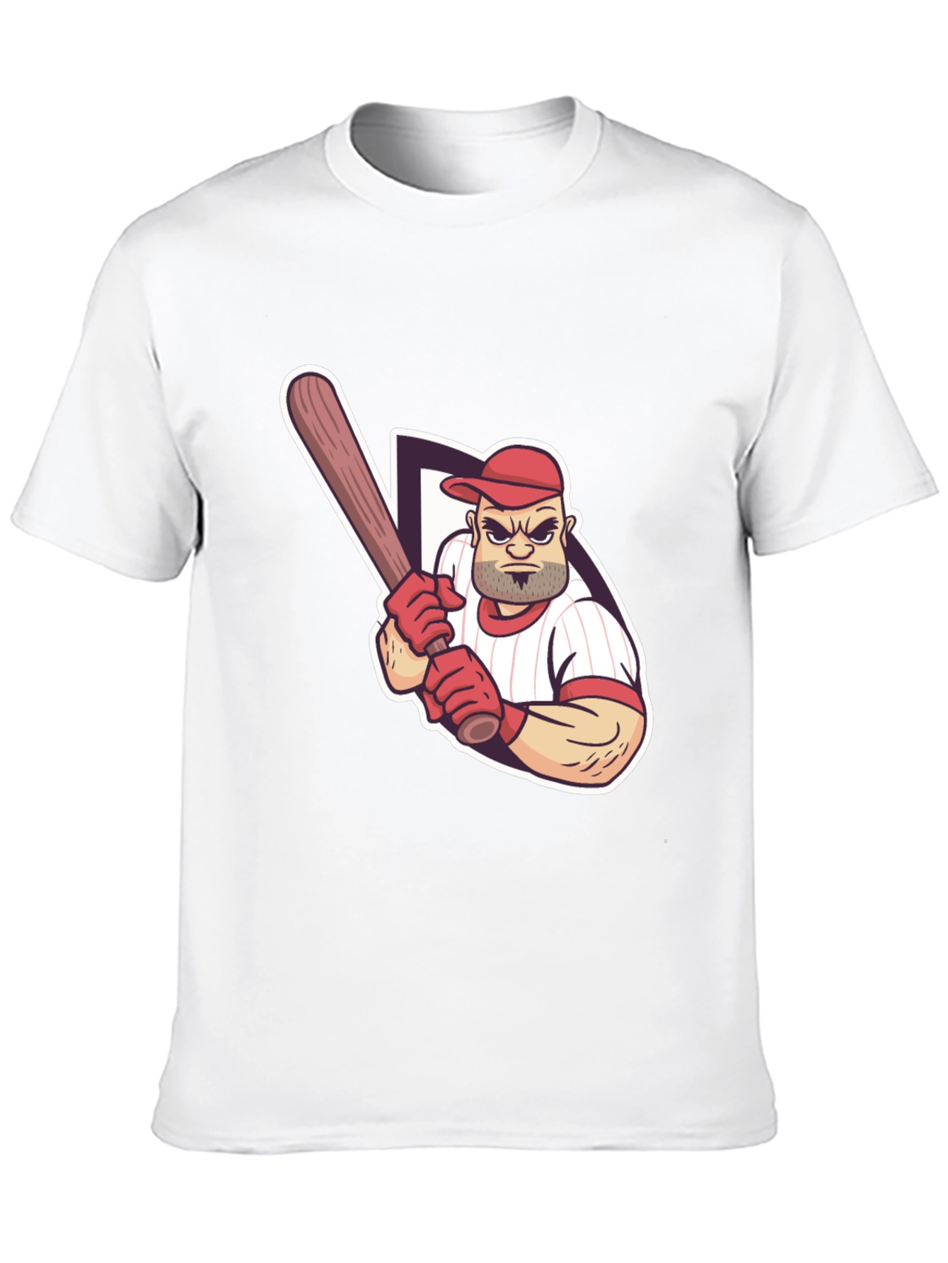 Baseball Player Graphic Tee - Black Cotton T-Shirt