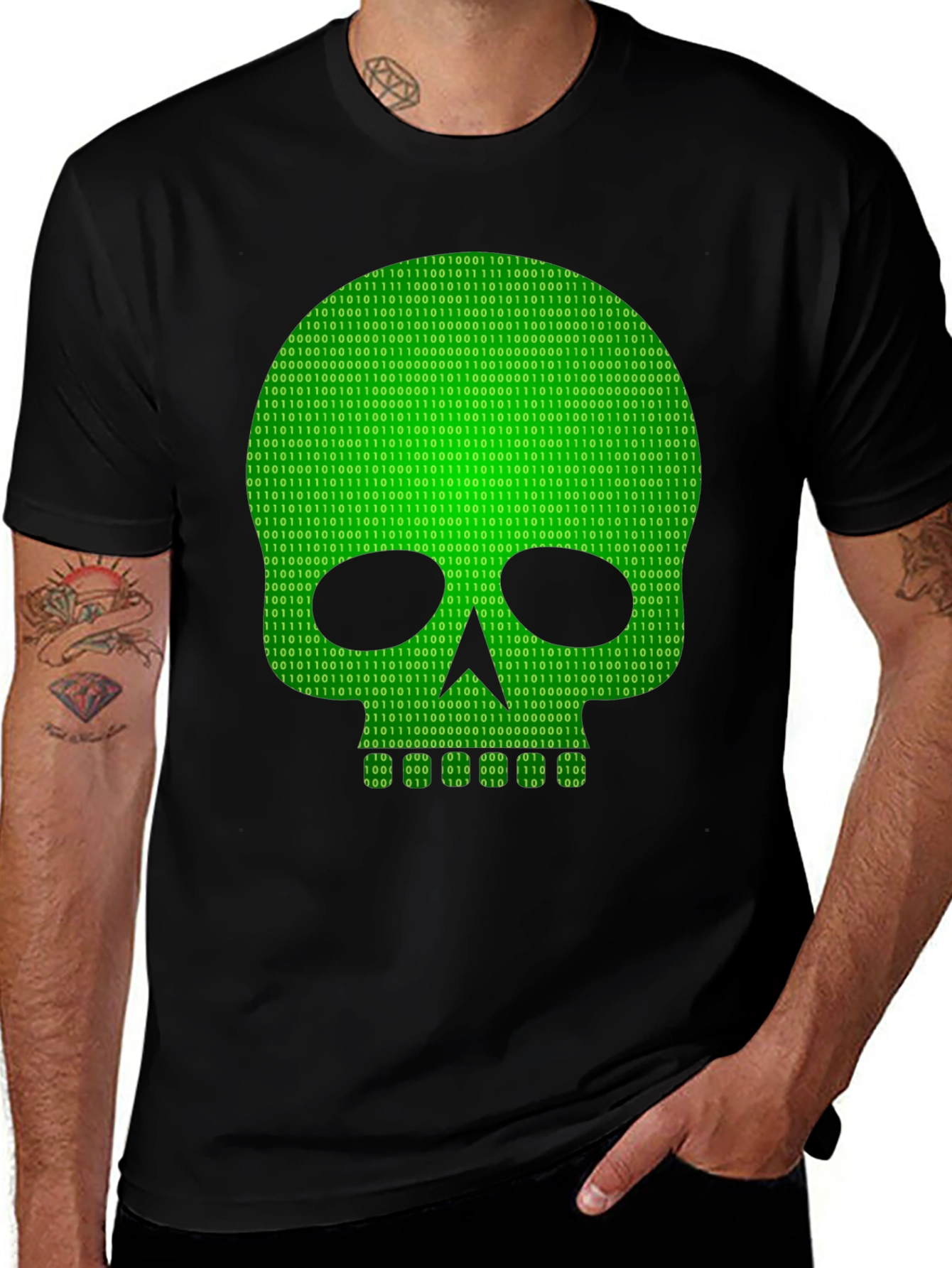 Binary Skull Graphic T-Shirt - Hacker Style