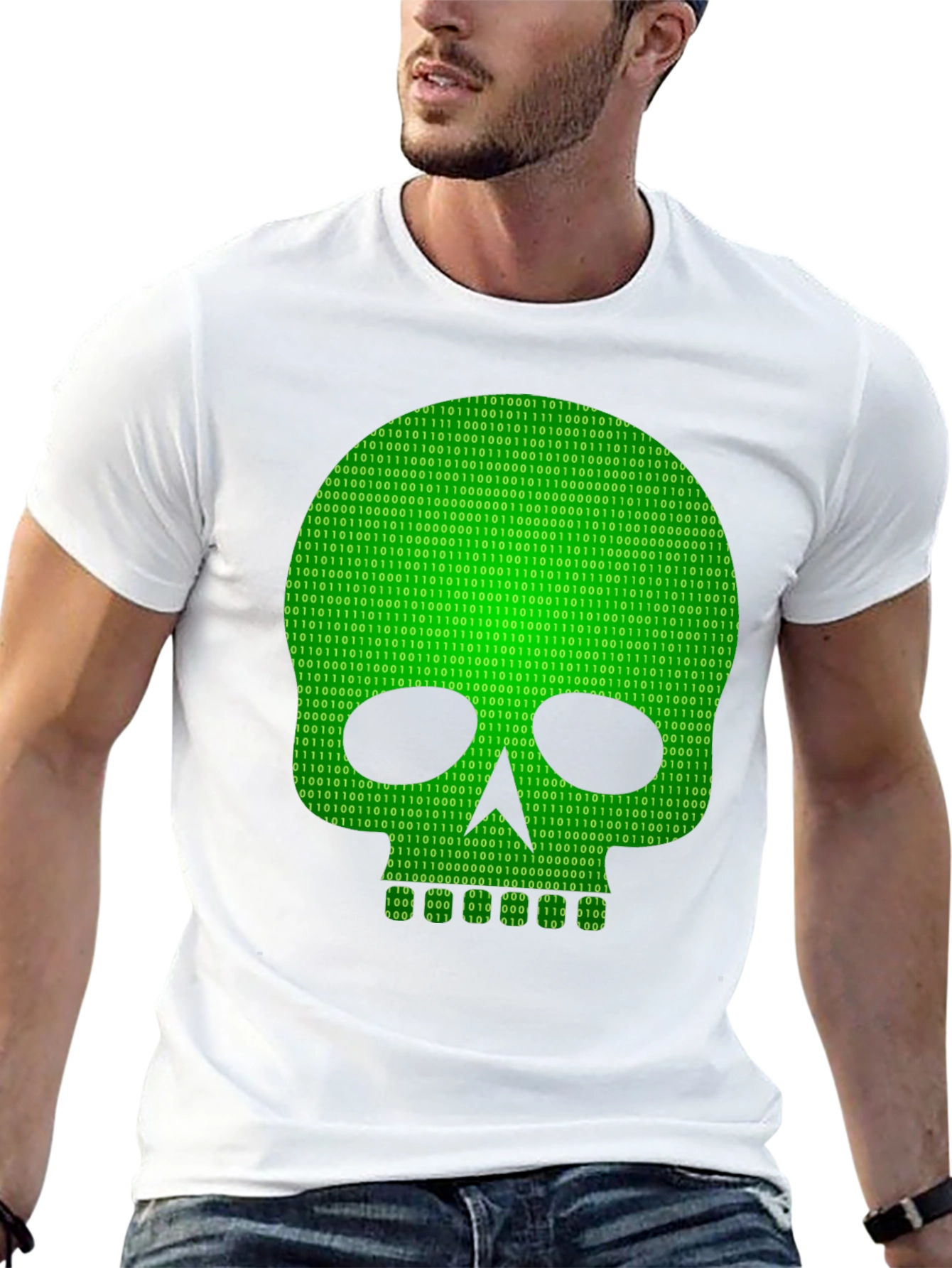 Binary Skull Graphic T-Shirt - Hacker Style