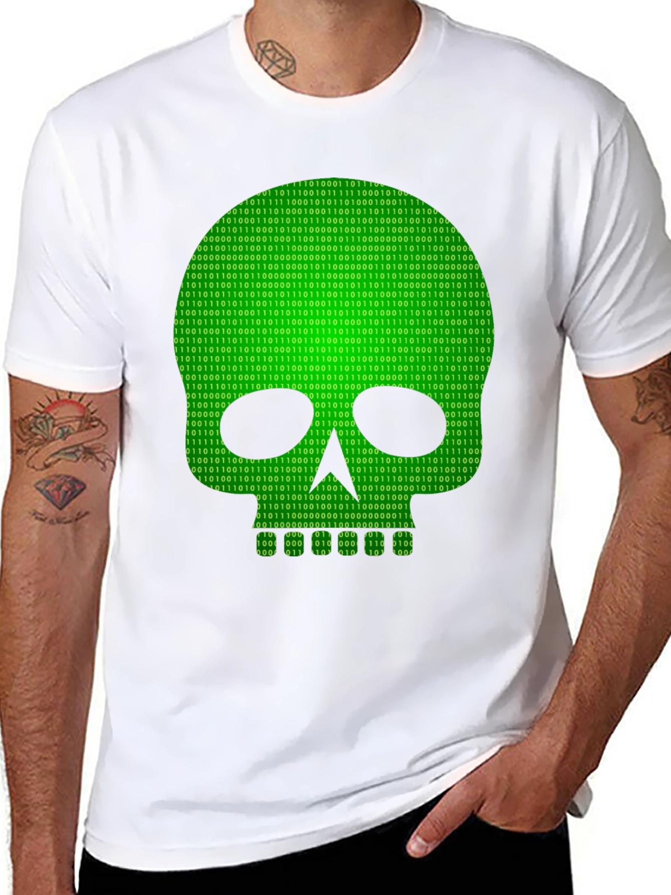 Binary Skull Graphic T-Shirt - Hacker Style