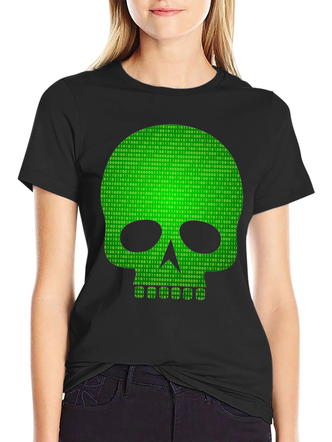Binary Skull Graphic T-Shirt - Hacker Style