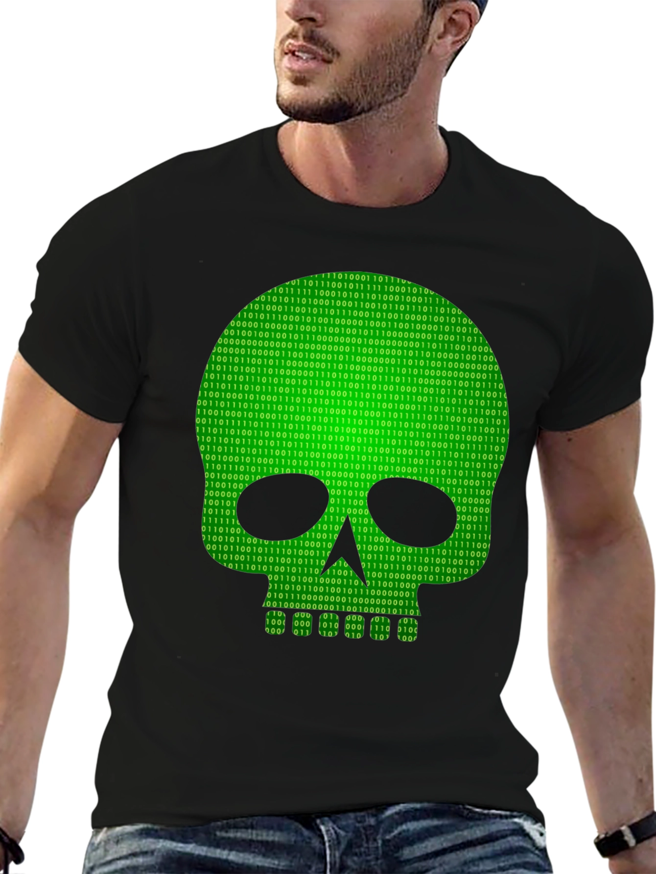 Binary Skull Graphic T-Shirt - Hacker Style