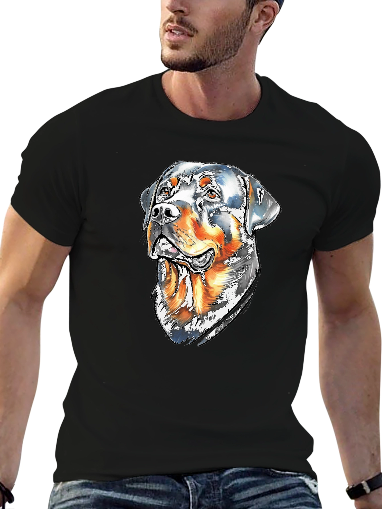 Rottweiler Dog Graphic Tee - Mens Black T-Shirt