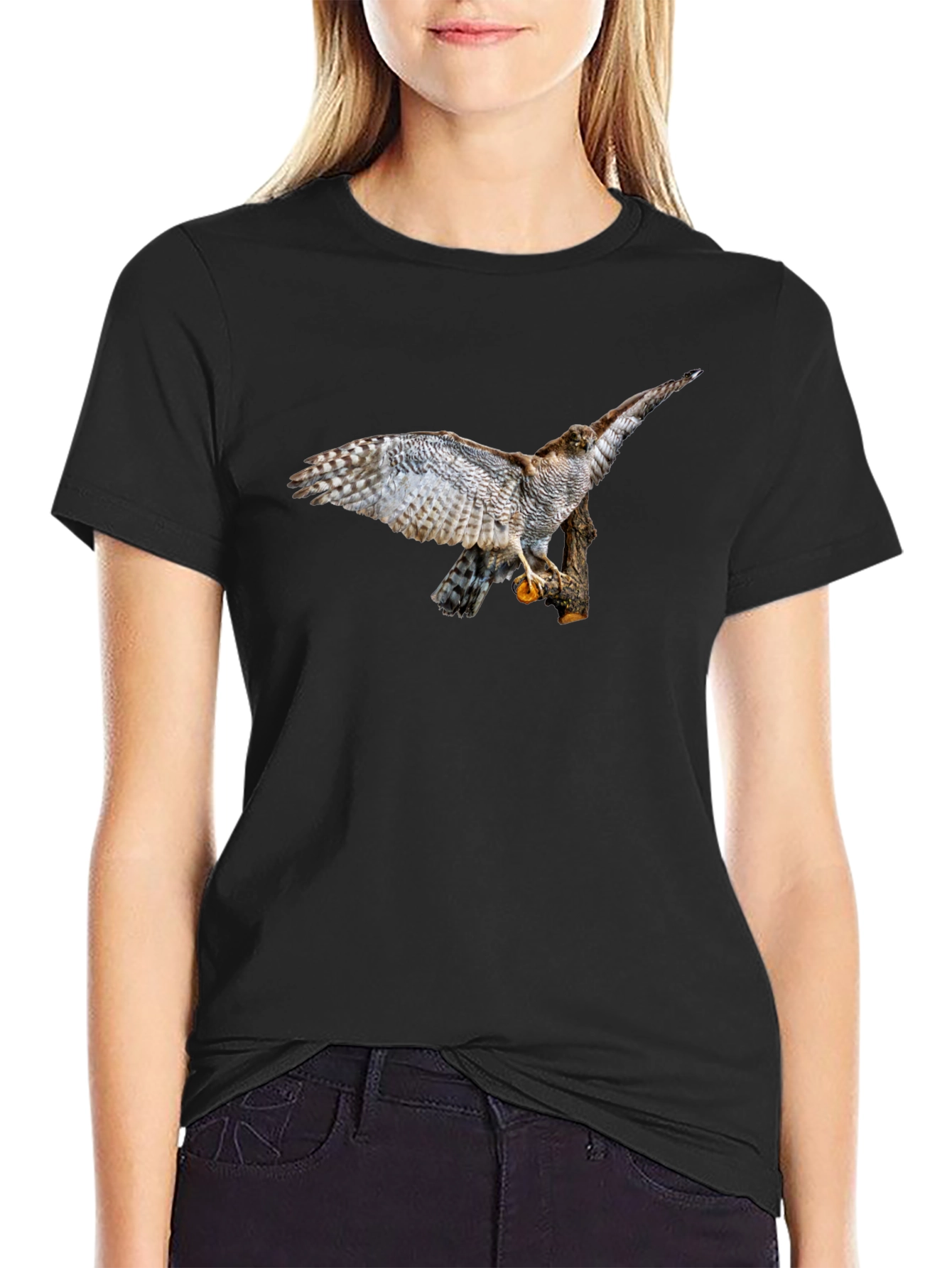 Cool Black T-Shirt with Bird of Prey Graphic Print