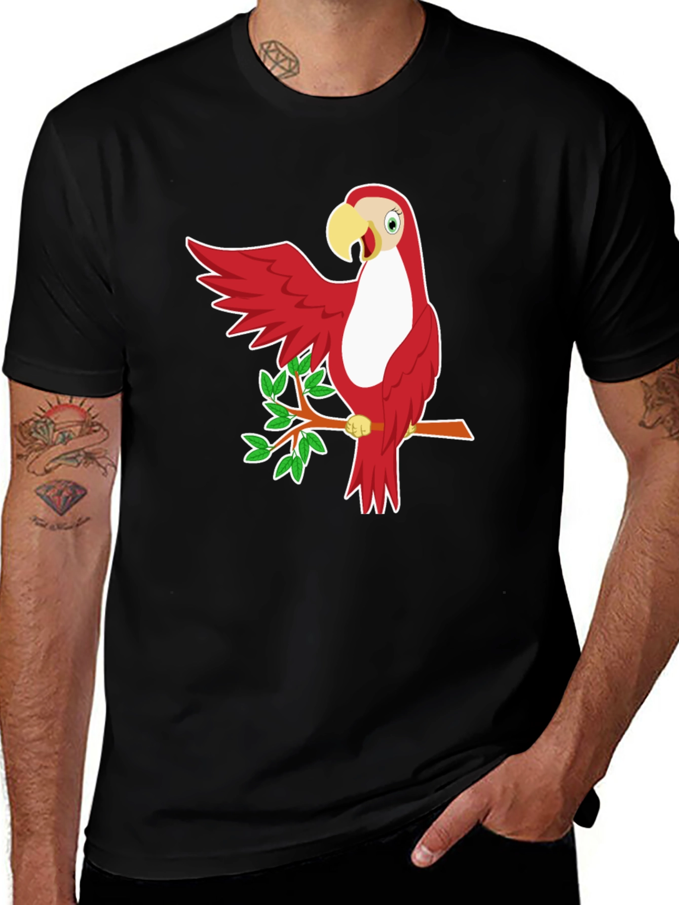 Red Parrot Graphic T-Shirt - Casual Style