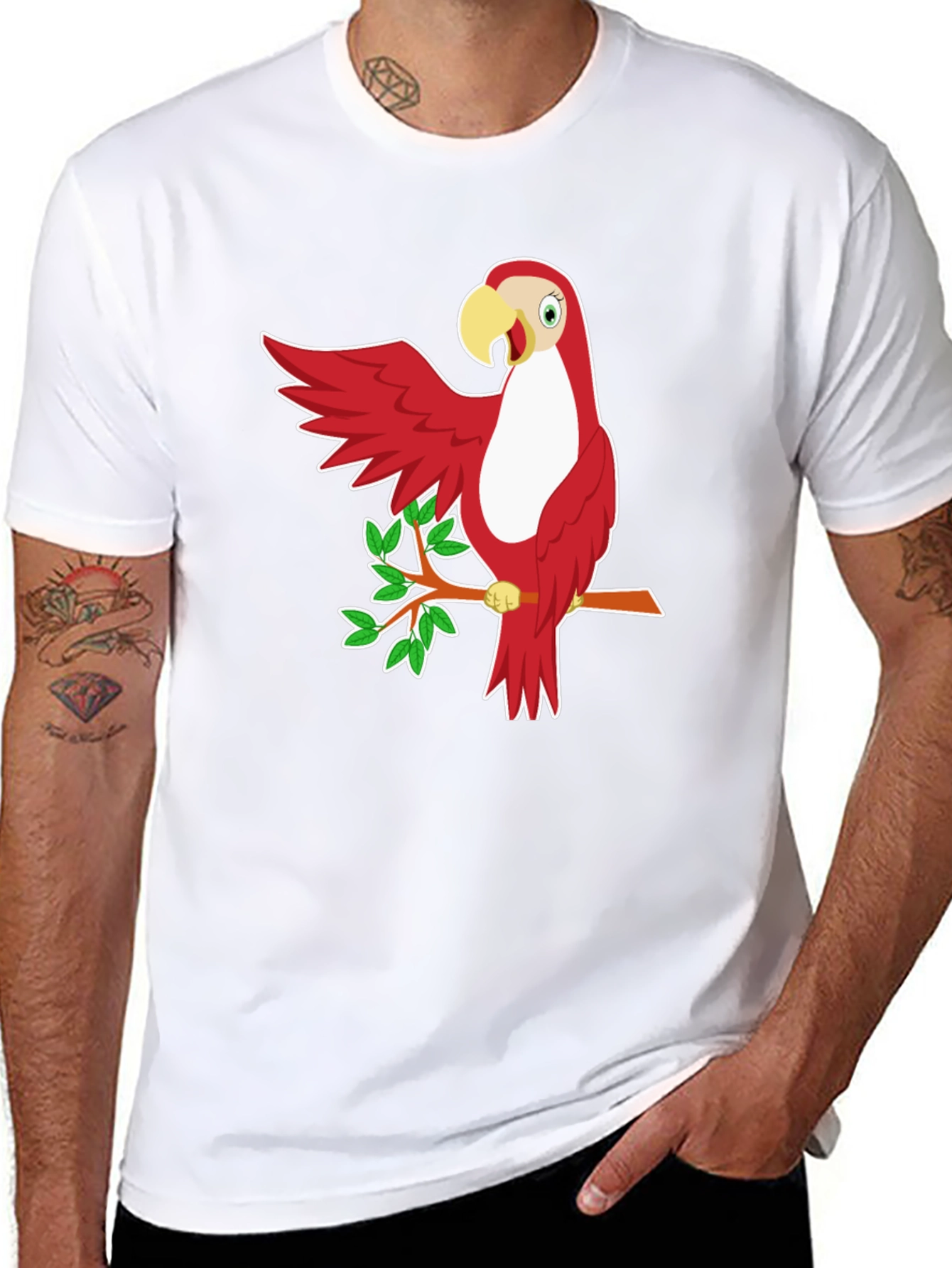 Red Parrot Graphic T-Shirt - Casual Style