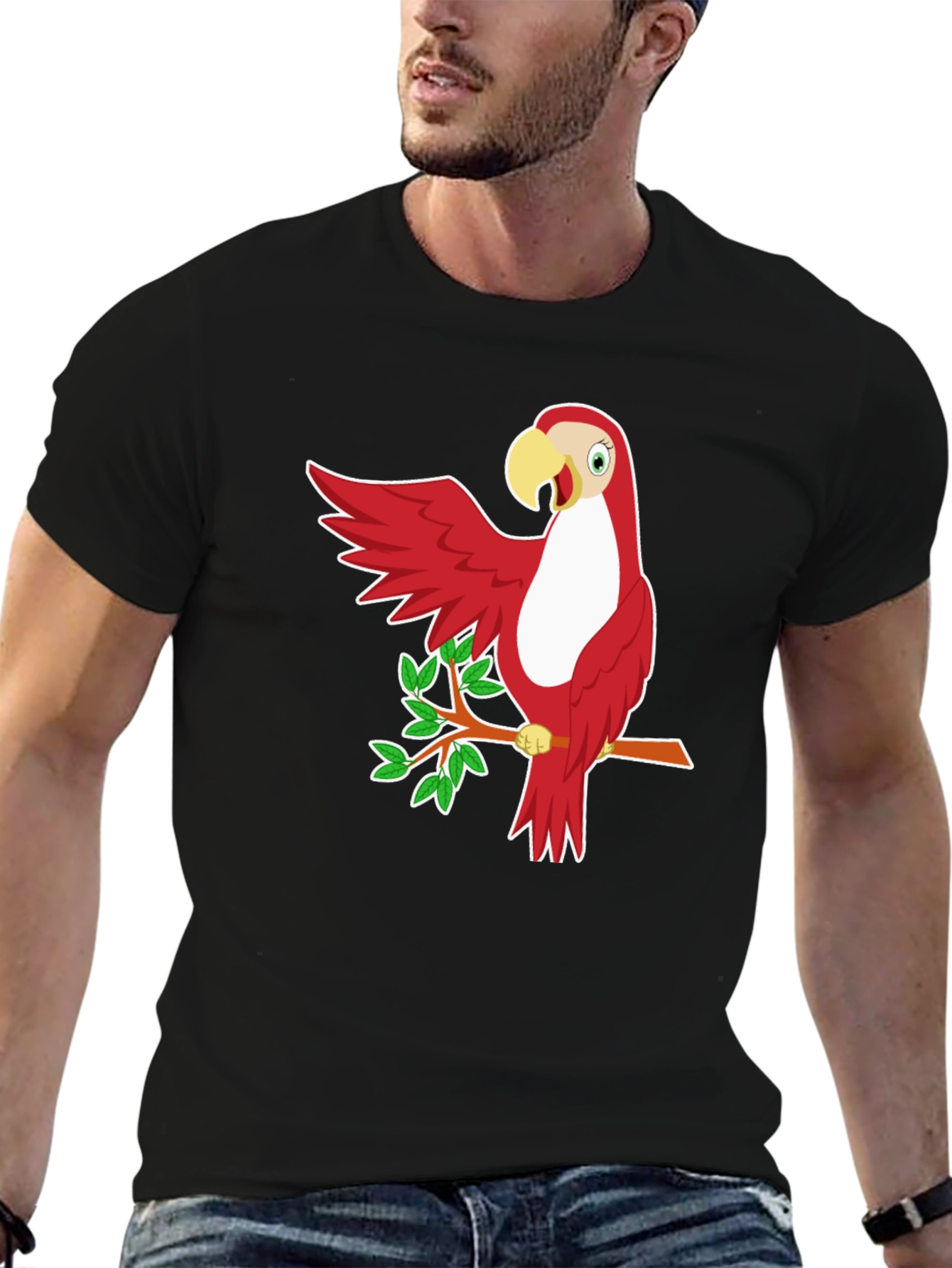 Red Parrot Graphic T-Shirt - Casual Style