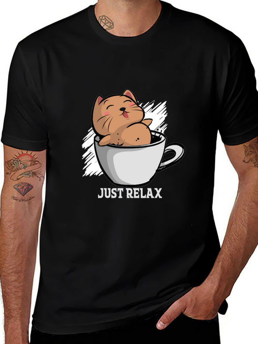 Just Relax Cat in Cup T-Shirt - Comfy Relaxed Fit Tee