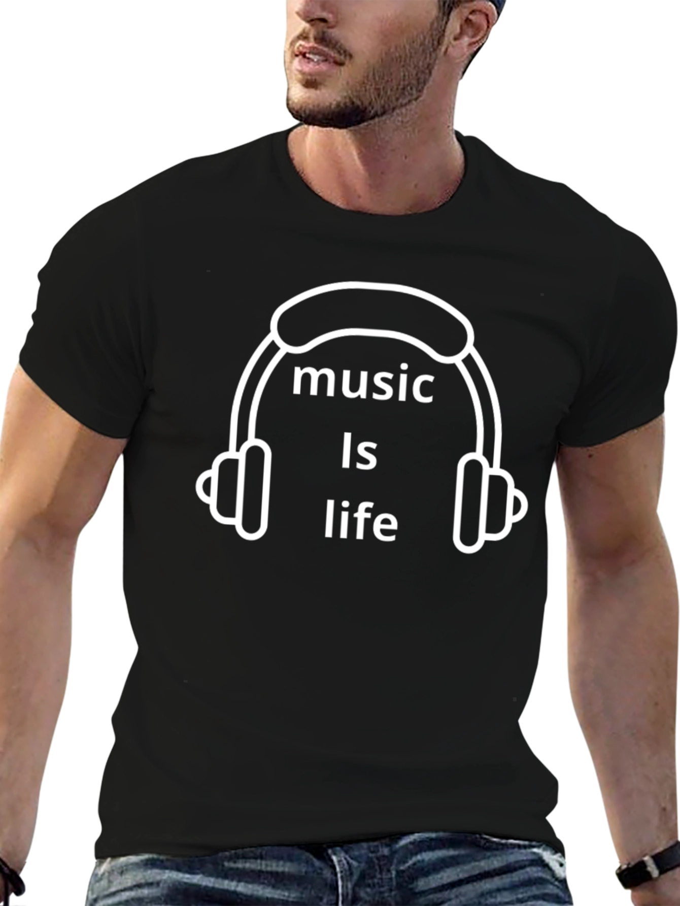 Music Is Life Graphic Tee - Black Cotton T-Shirt