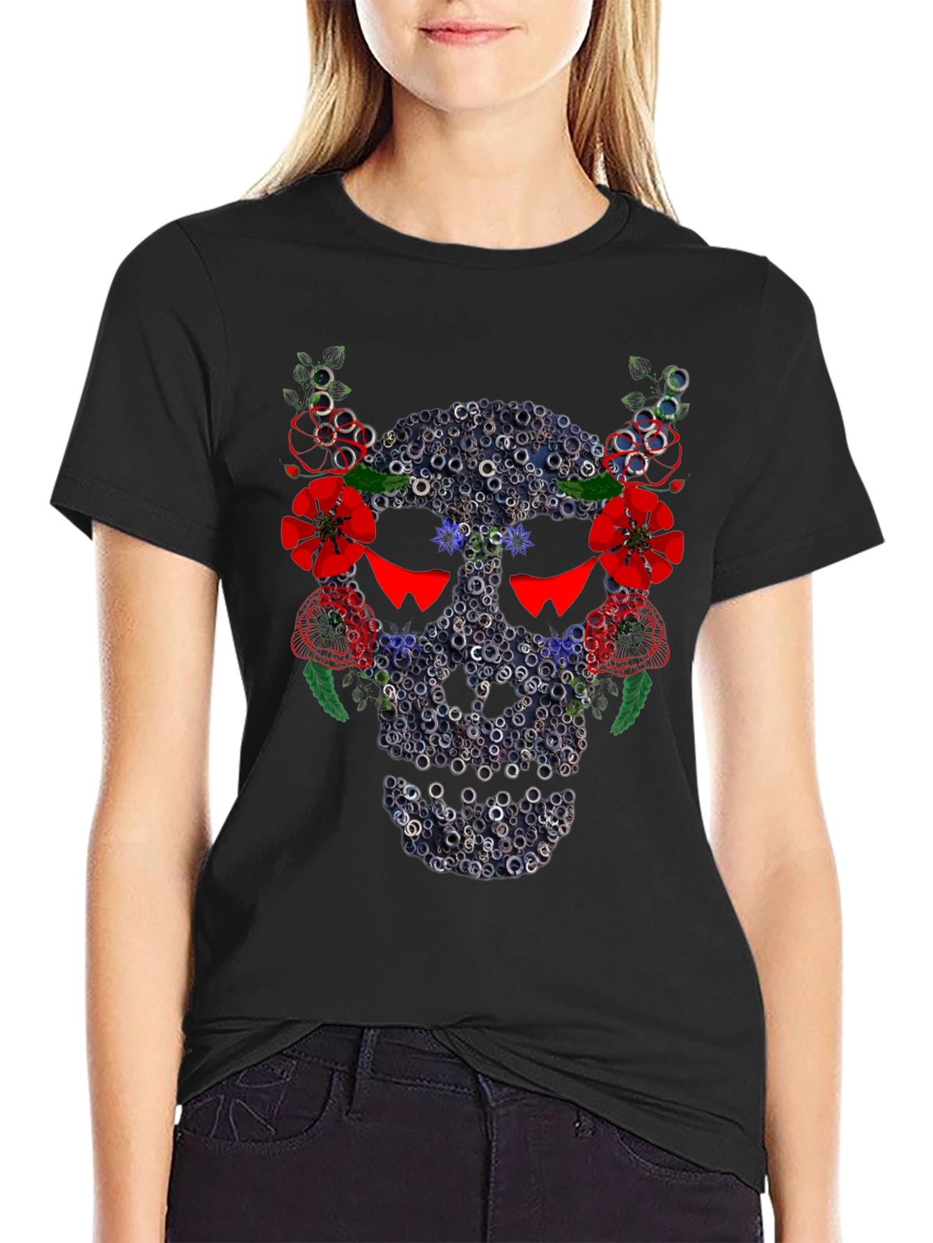 Skull Floral Ring T-Shirt - Mens Black Tee