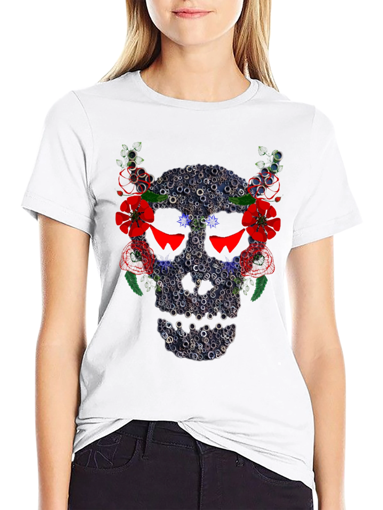 Skull Floral Ring T-Shirt - Mens Black Tee