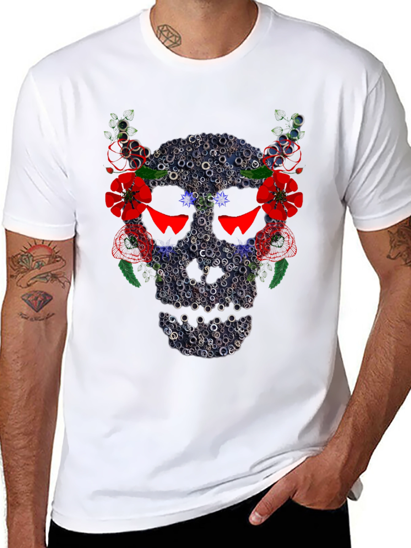 Skull Floral Ring T-Shirt - Mens Black Tee
