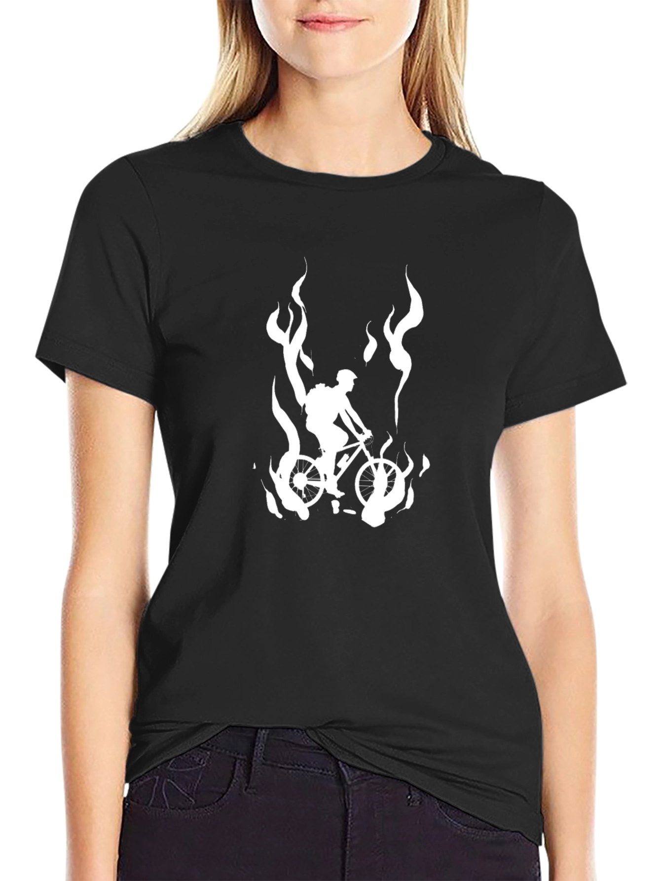 Biker on Fire Graphic Tee - Mens Black T-Shirt