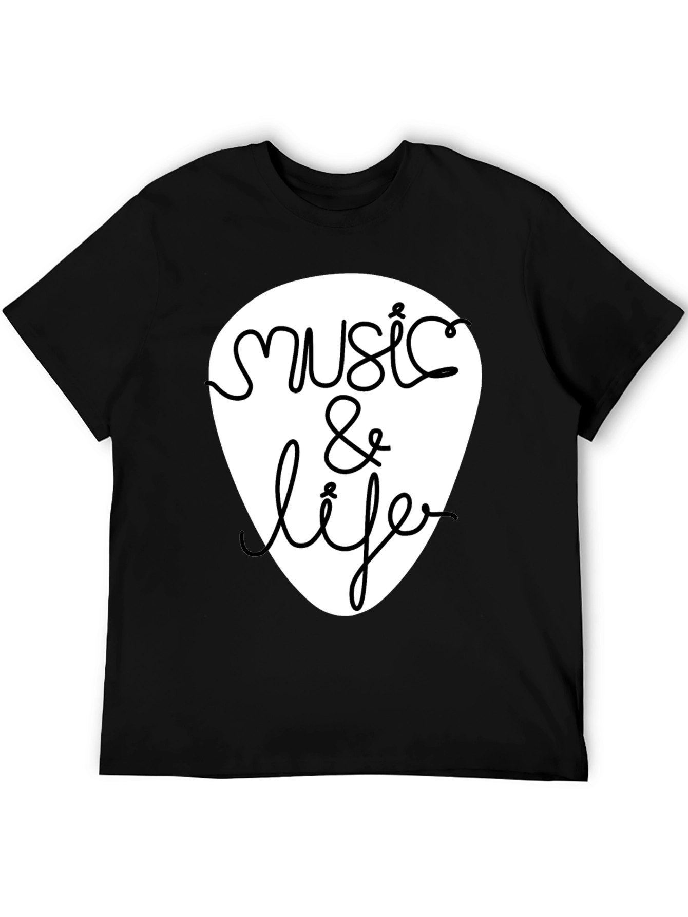 Music & Life Graphic Tee - Black Cotton T-Shirt
