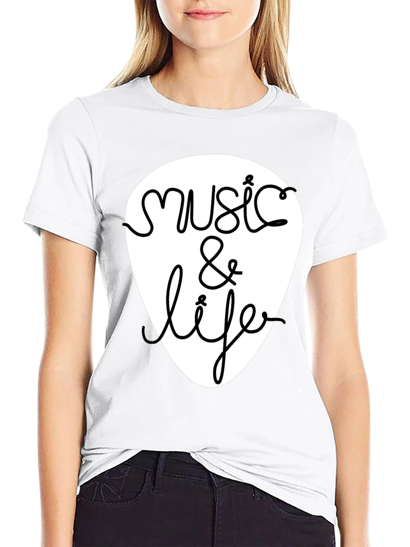 Music & Life Graphic Tee - Black Cotton T-Shirt